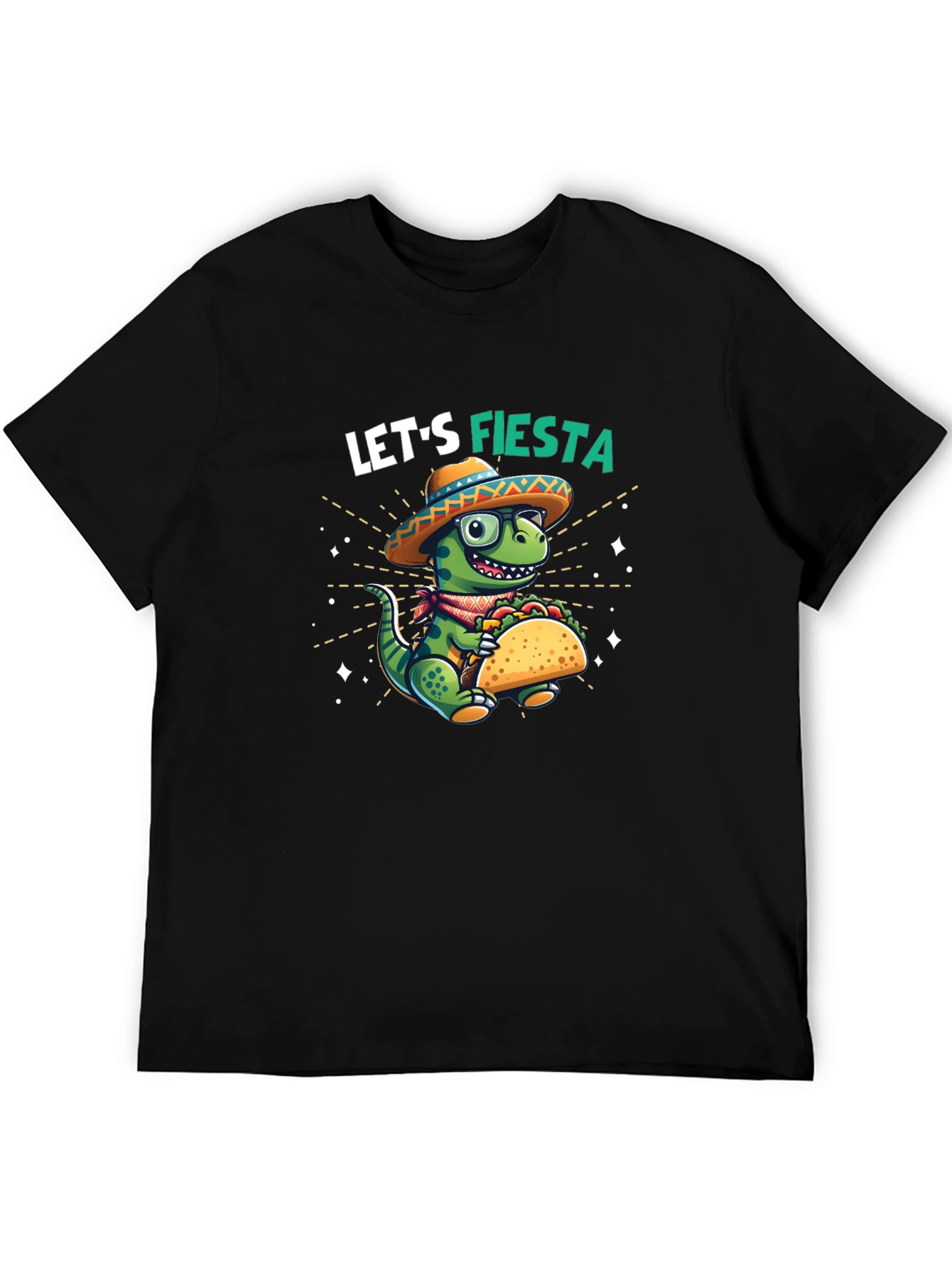 Black Let's Fiesta Dinosaur Taco T-Shirt view 5