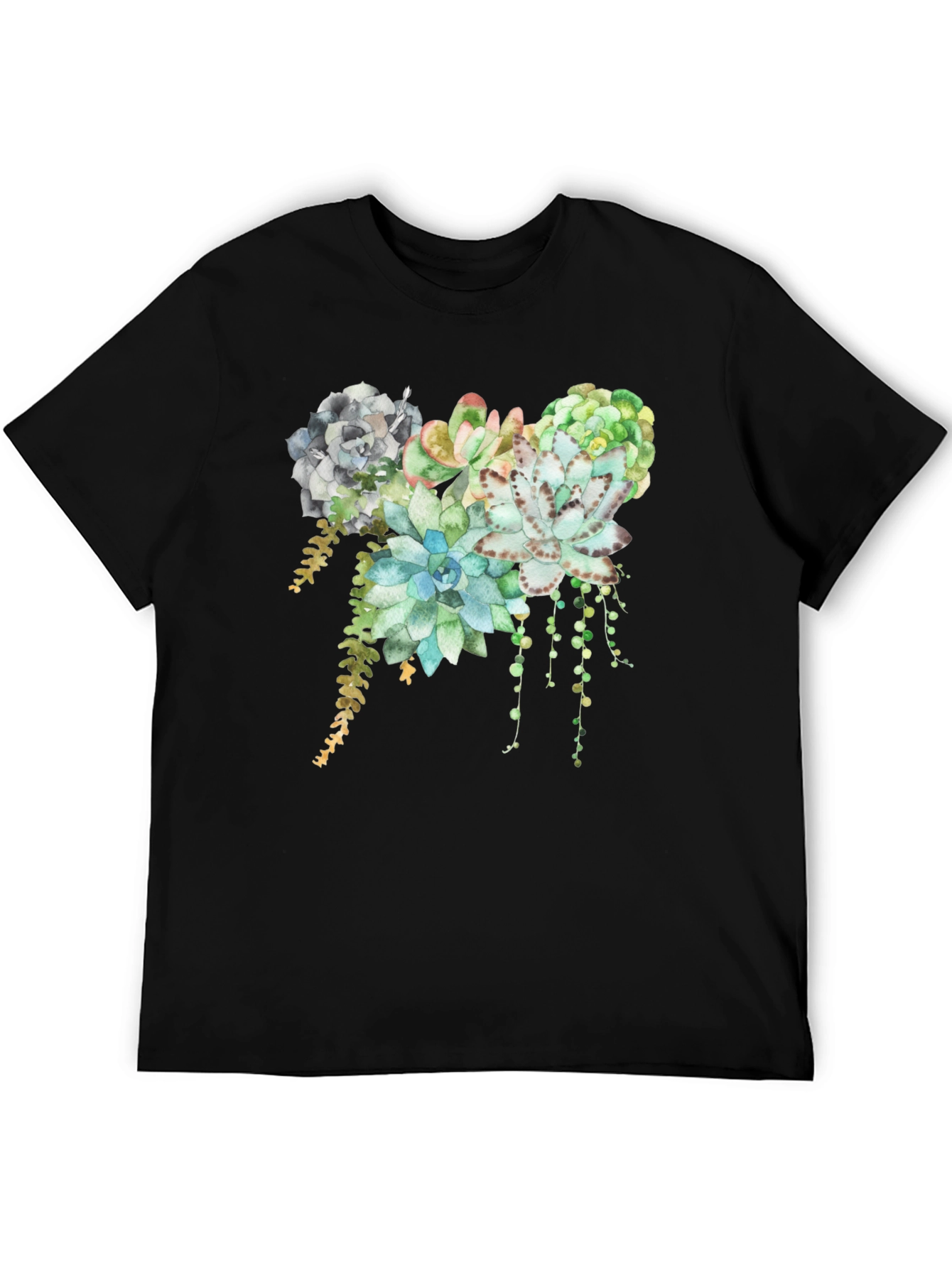 Black Succulent Print T-Shirt - Stylish Botanical Design view 5