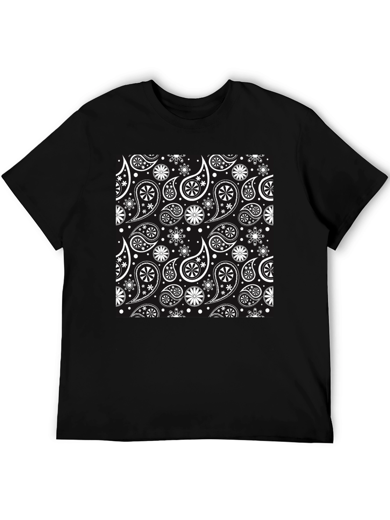 Black Stylish Paisley Patterned Black T-Shirt view 5
