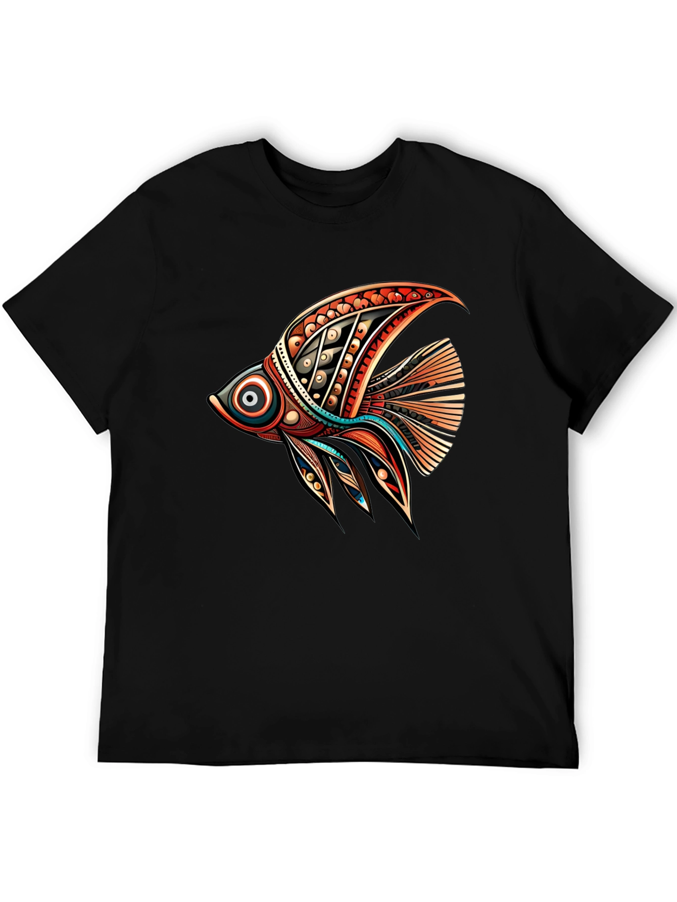 Black Tribal Fish Graphic Tee - Stylish Black T-Shirt view 5