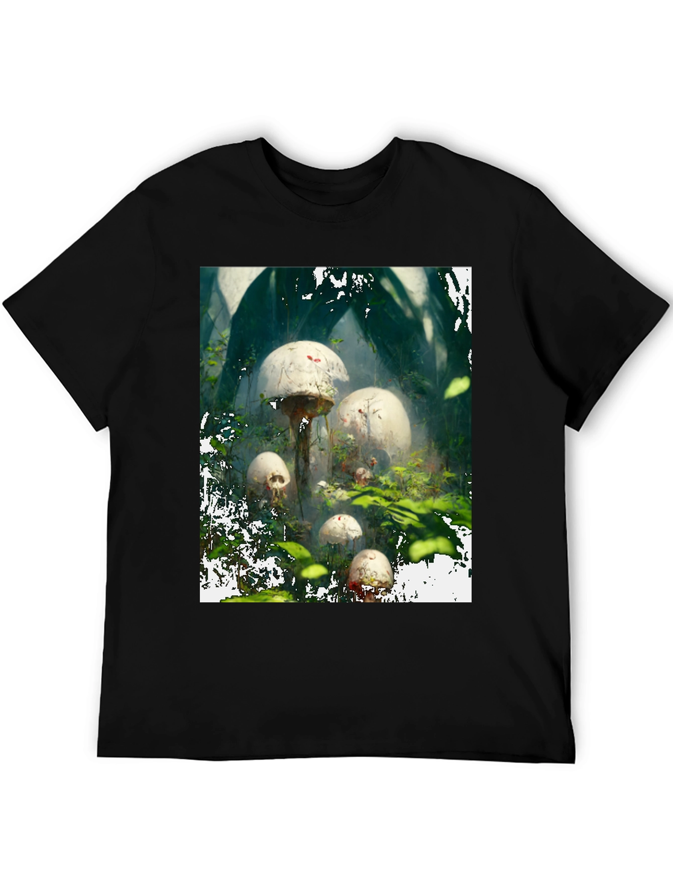 Black Mushroom Skull Forest Tee view 5