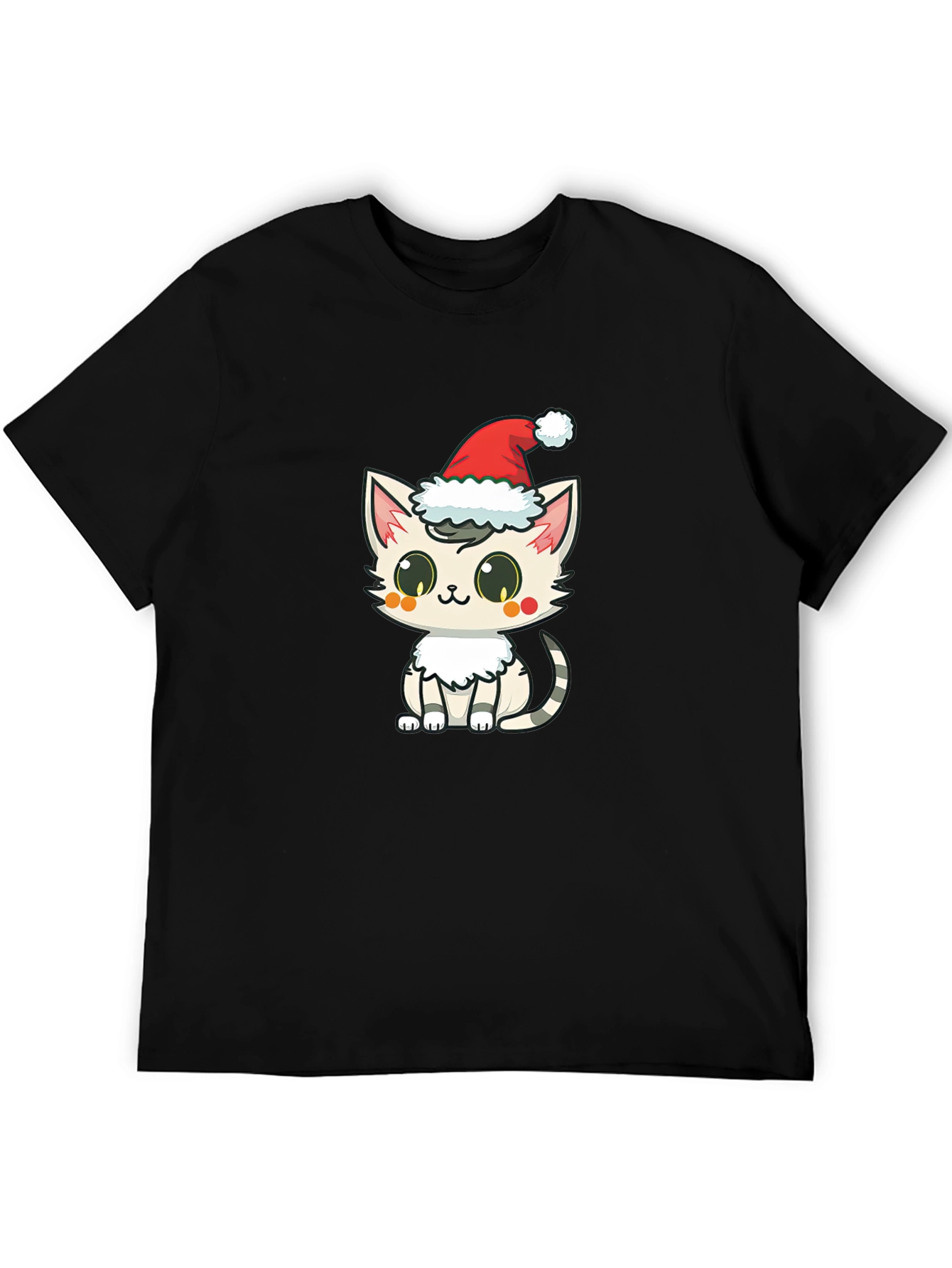 Black Cute Cat in Santa Hat Graphic T-Shirt view 5