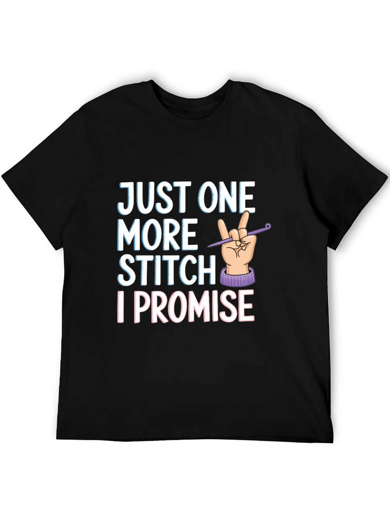 Black Just One More Stitch T-Shirt - Knitting Lover's Tee view 5