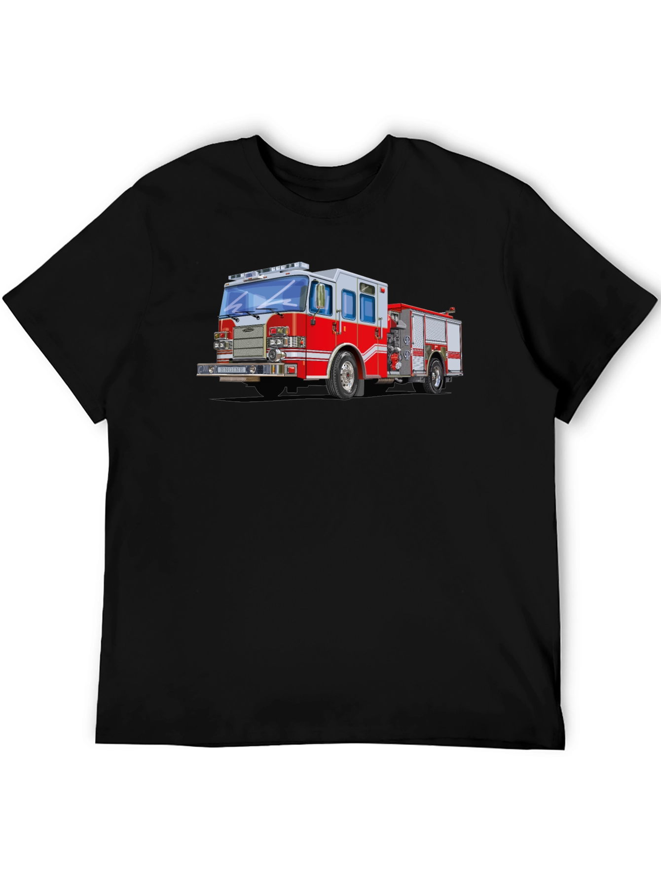 Black Firetruck Graphic Tee - Black Cotton Blend T-Shirt view 5