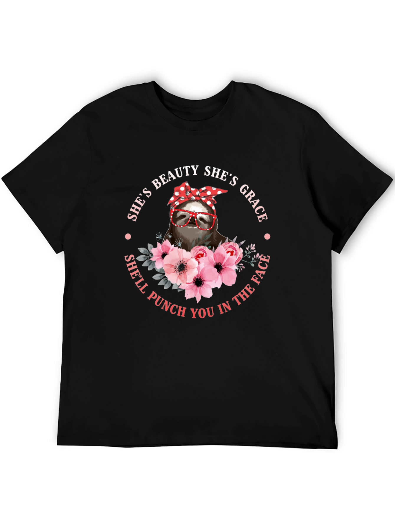 Black Sloth Beauty Grace Punch T-Shirt - Funny Women's Tee view 5