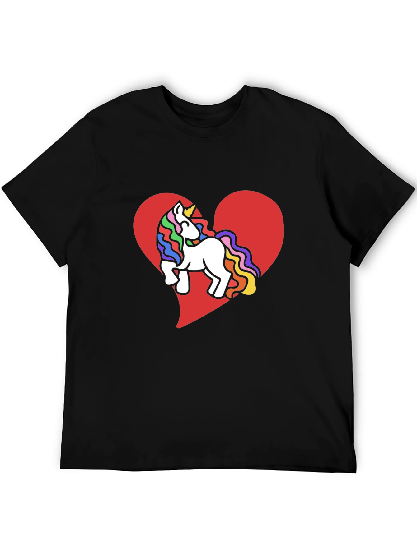 Black Unicorn Heart Tee - Rainbow Mane Graphic T-Shirt view 5