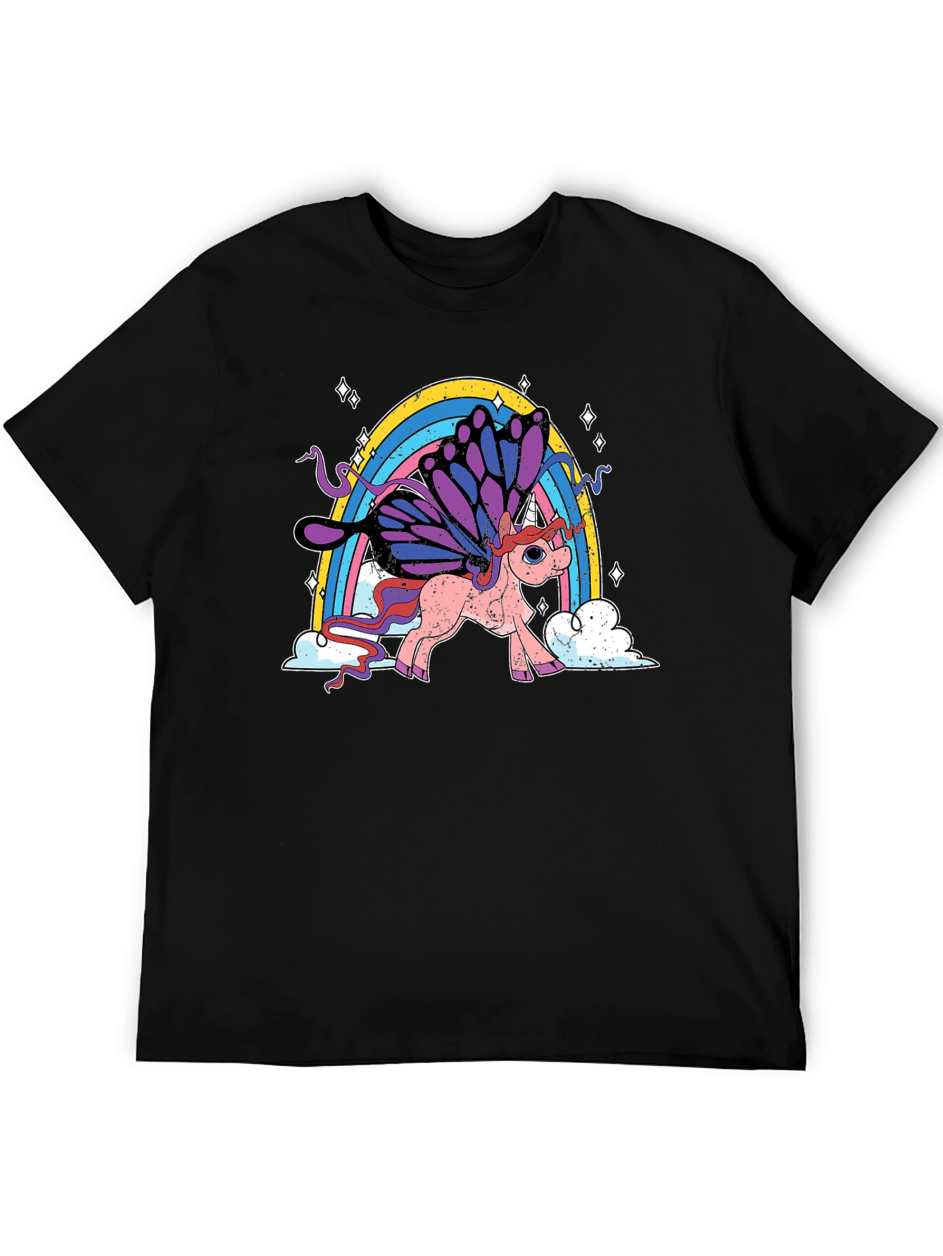 Black Unicorn Rainbow T-Shirt - Magical Butterfly Wings view 5
