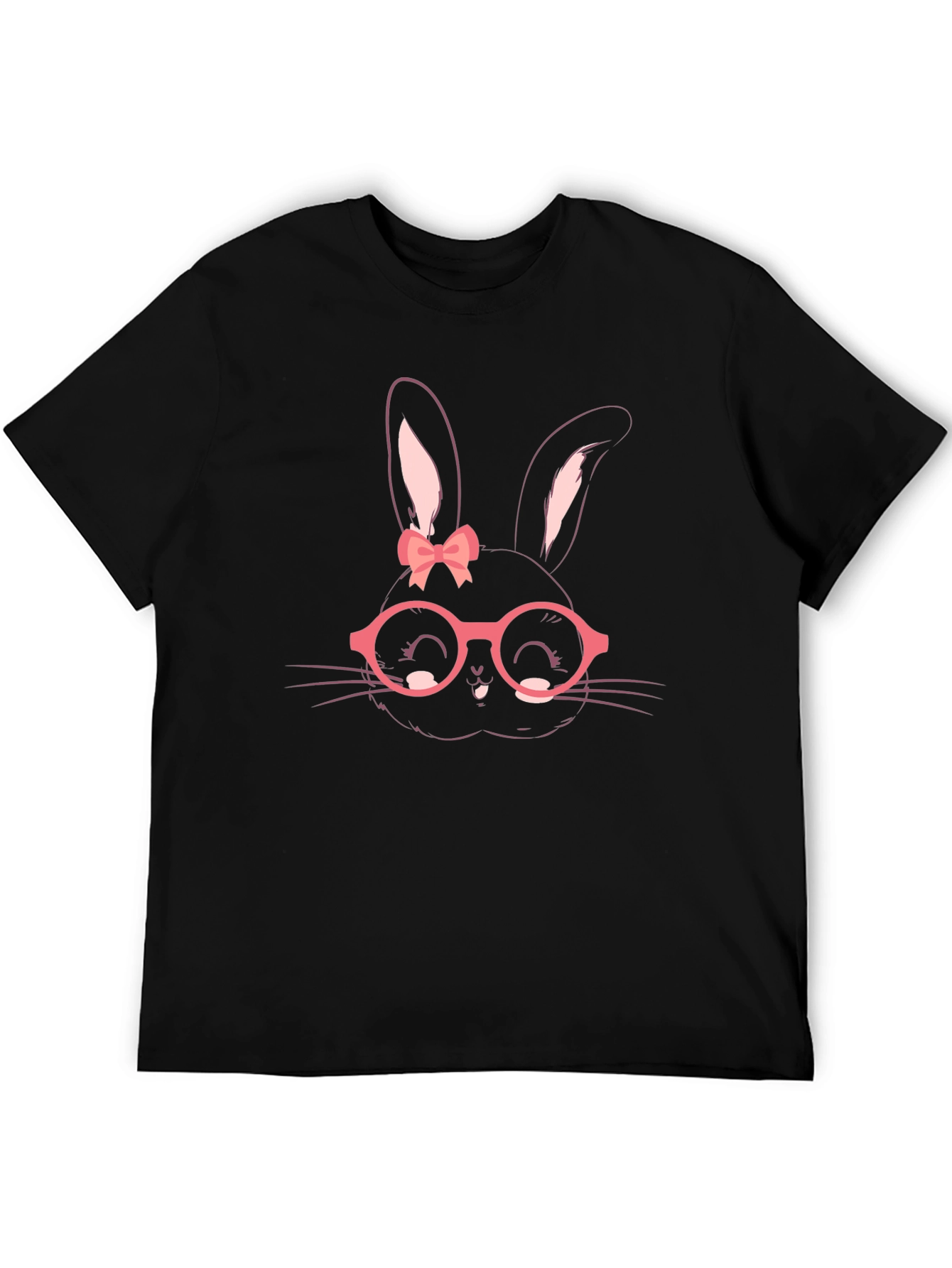 Black Cute Bunny with Glasses Graphic Tee view 5