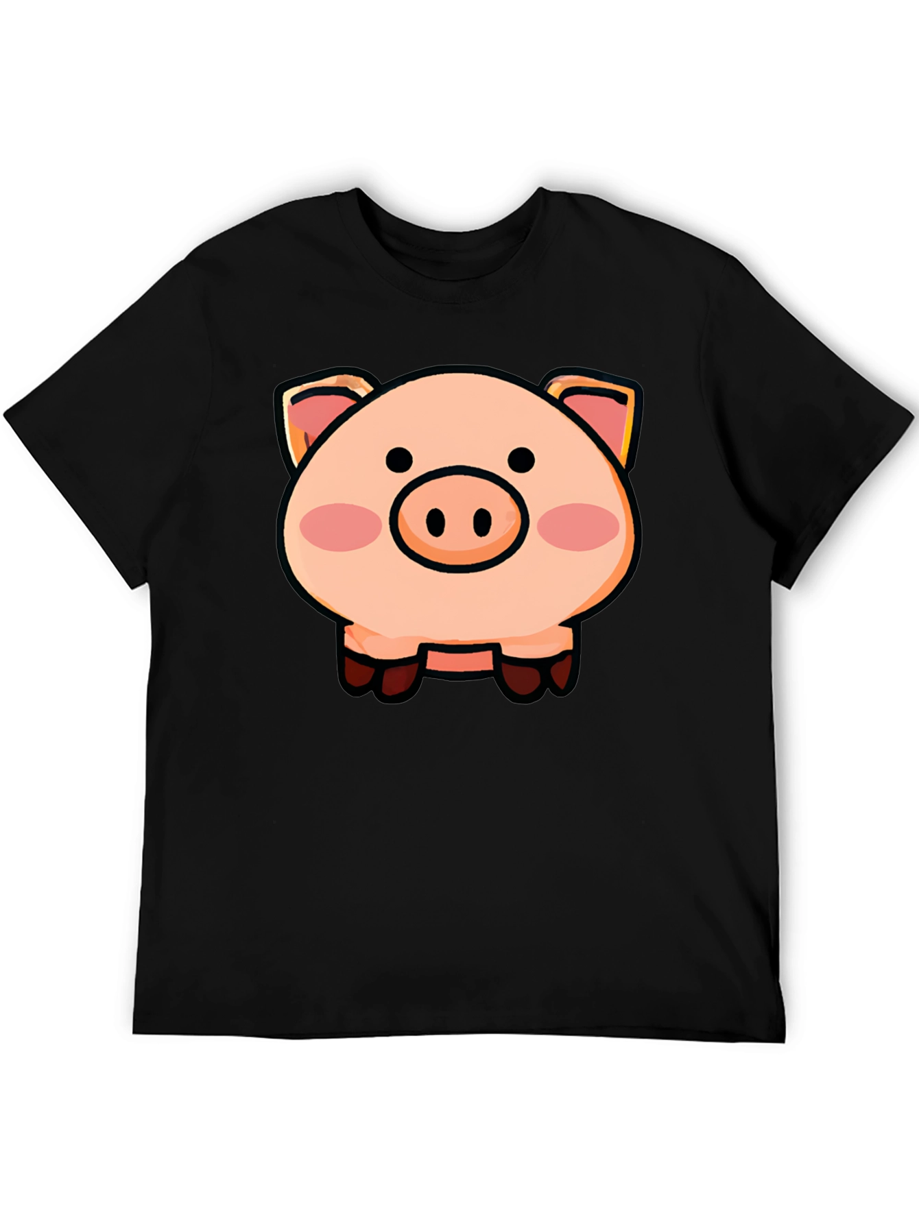 Black Cartoon Pig Graphic Tee - Unisex Black T-Shirt view 5