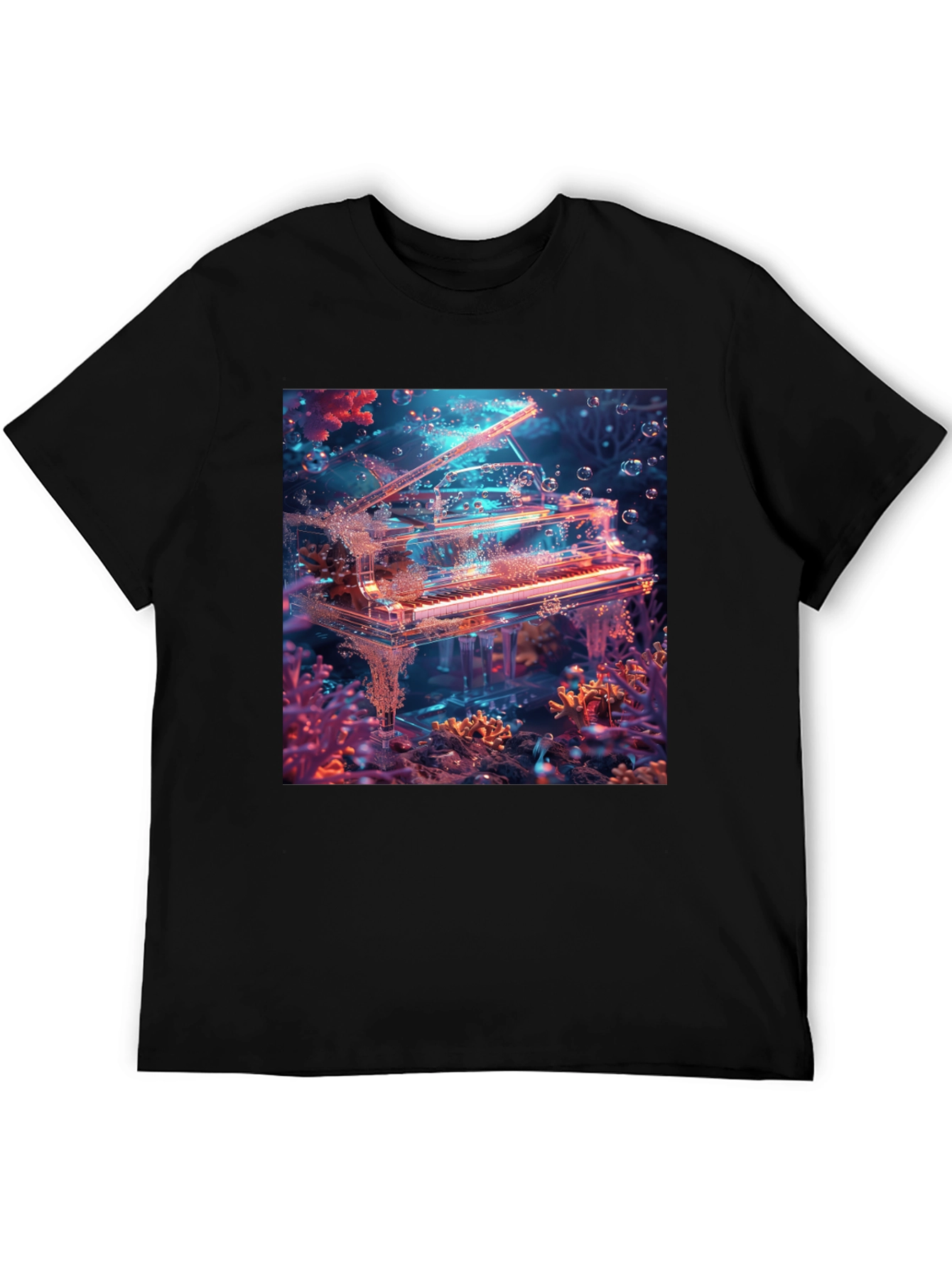 Black Underwater Piano Graphic Tee - Unique Design view 5