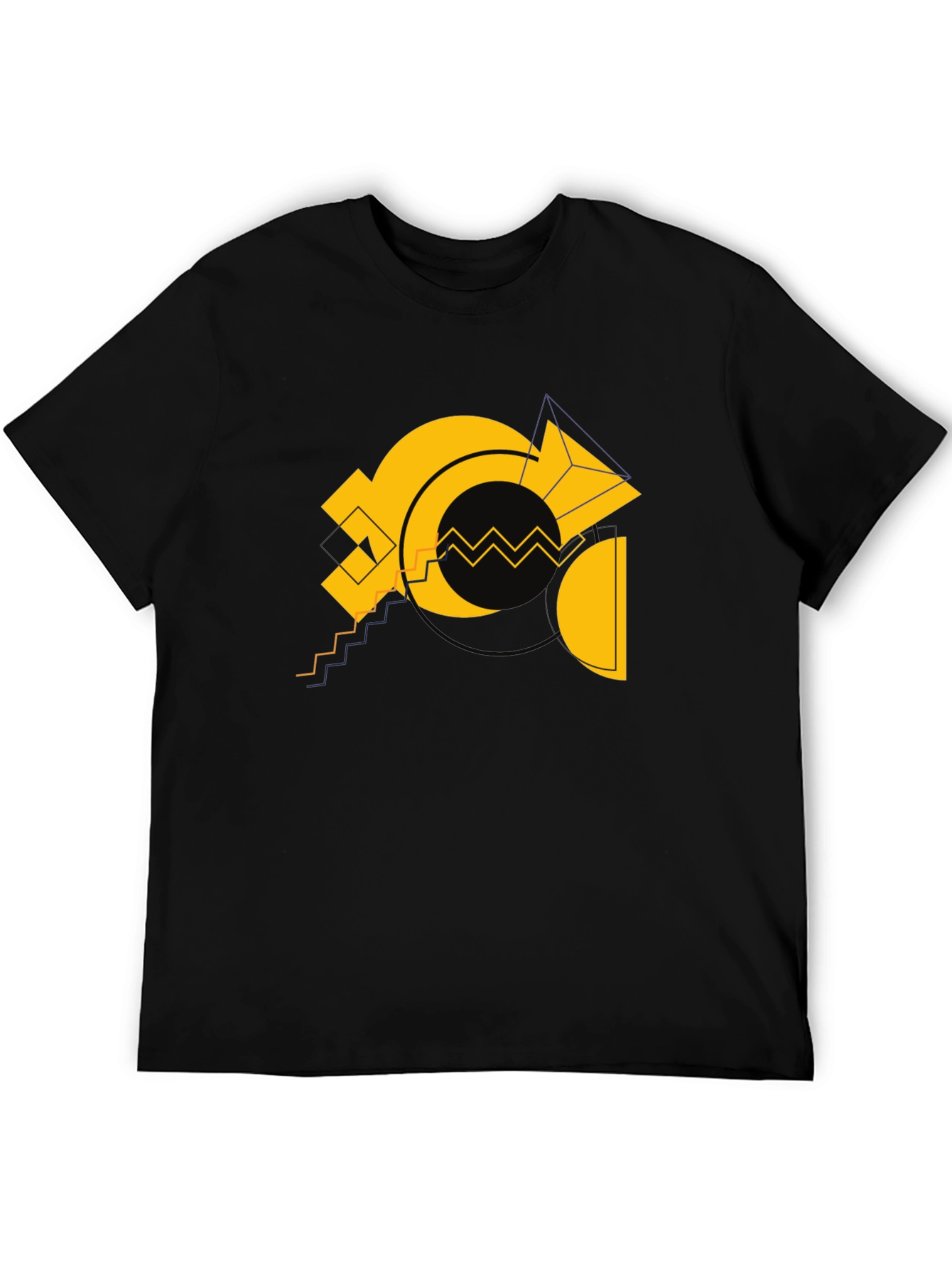 Black Geometric Gold Design Black Cotton T-Shirt view 5