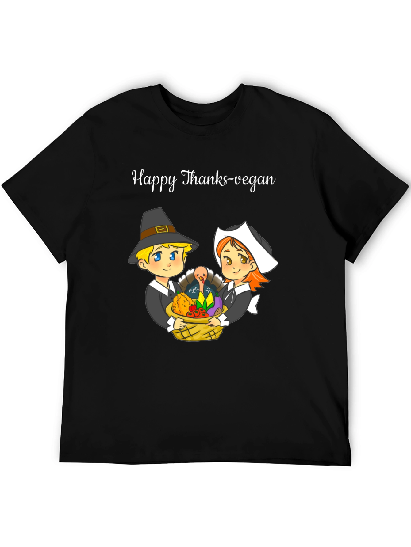 Black Happy Thanks-Vegan T-Shirt view 5