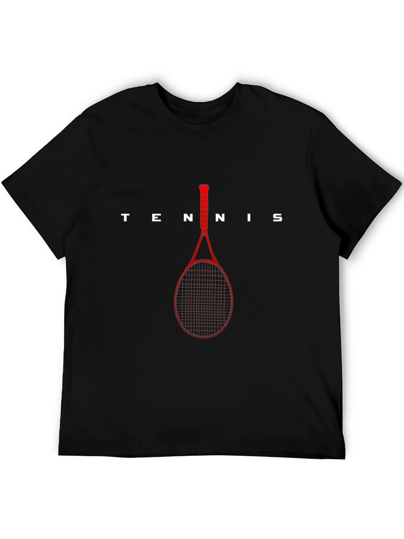 Black Tennis Racket Graphic T-Shirt - Black Cotton Tee view 5