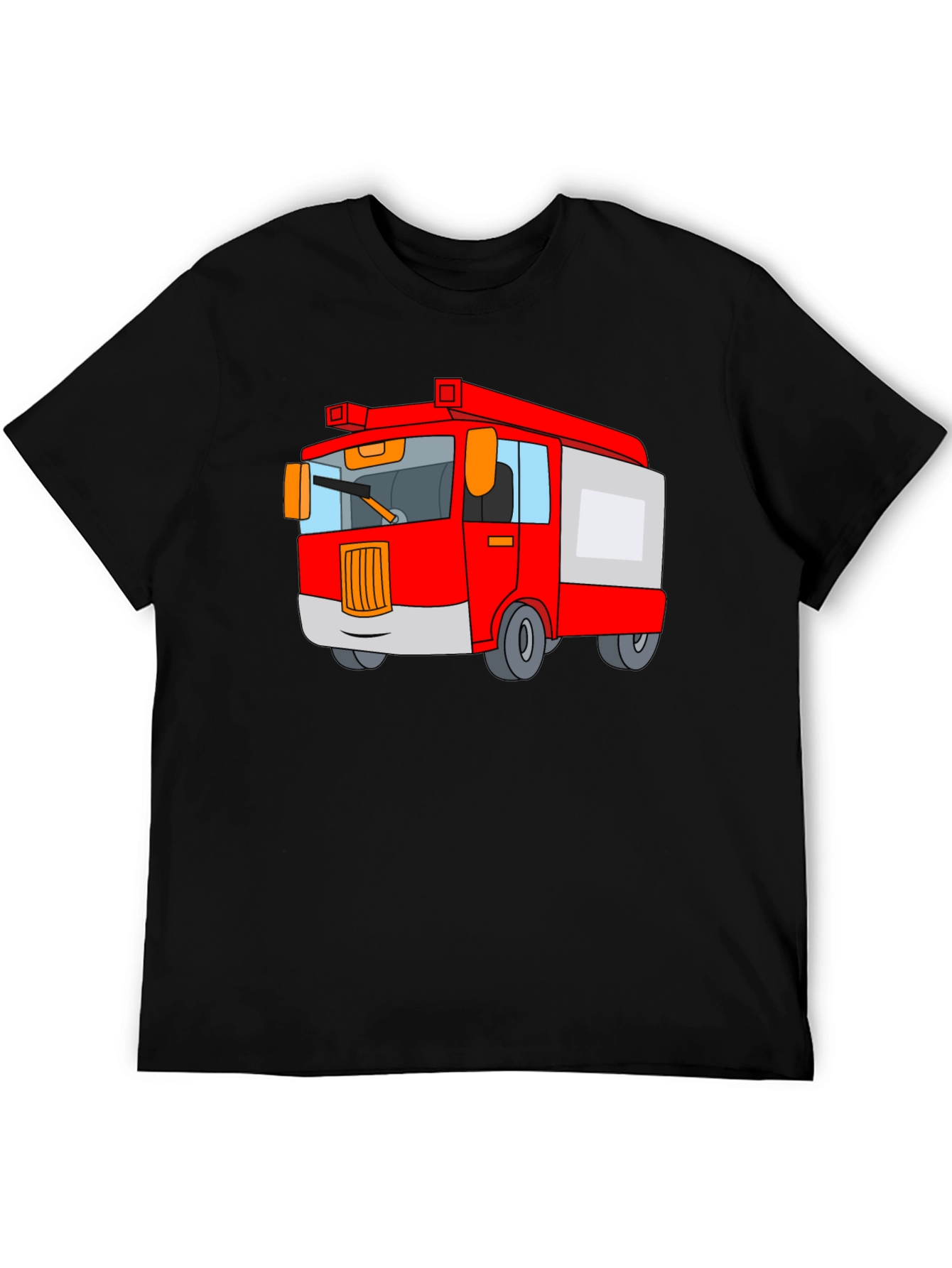 Black Fire Truck Cartoon Graphic Black T-Shirt view 5