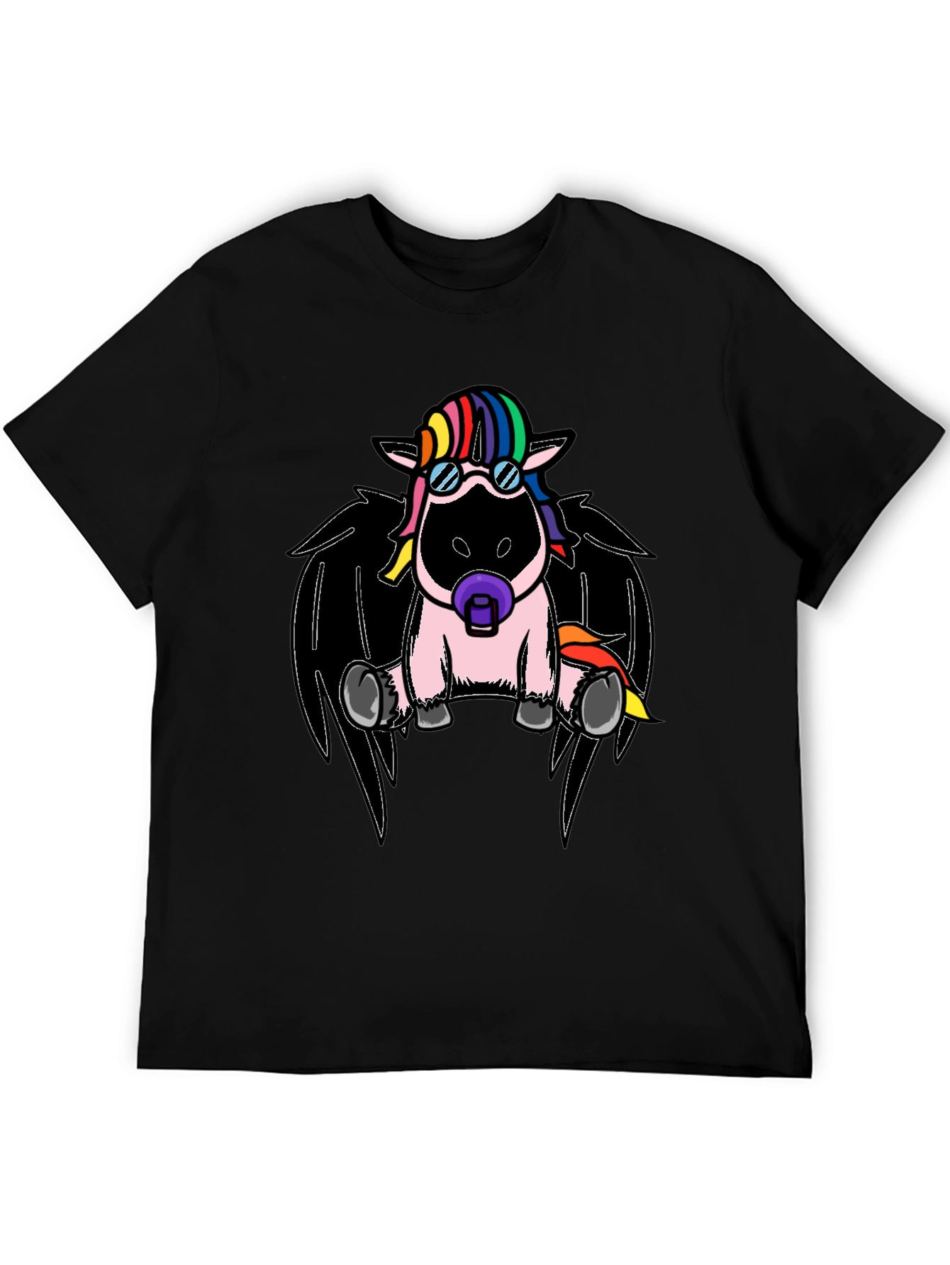 Black Cool Unicorn with Wings Graphic T-Shirt view 5