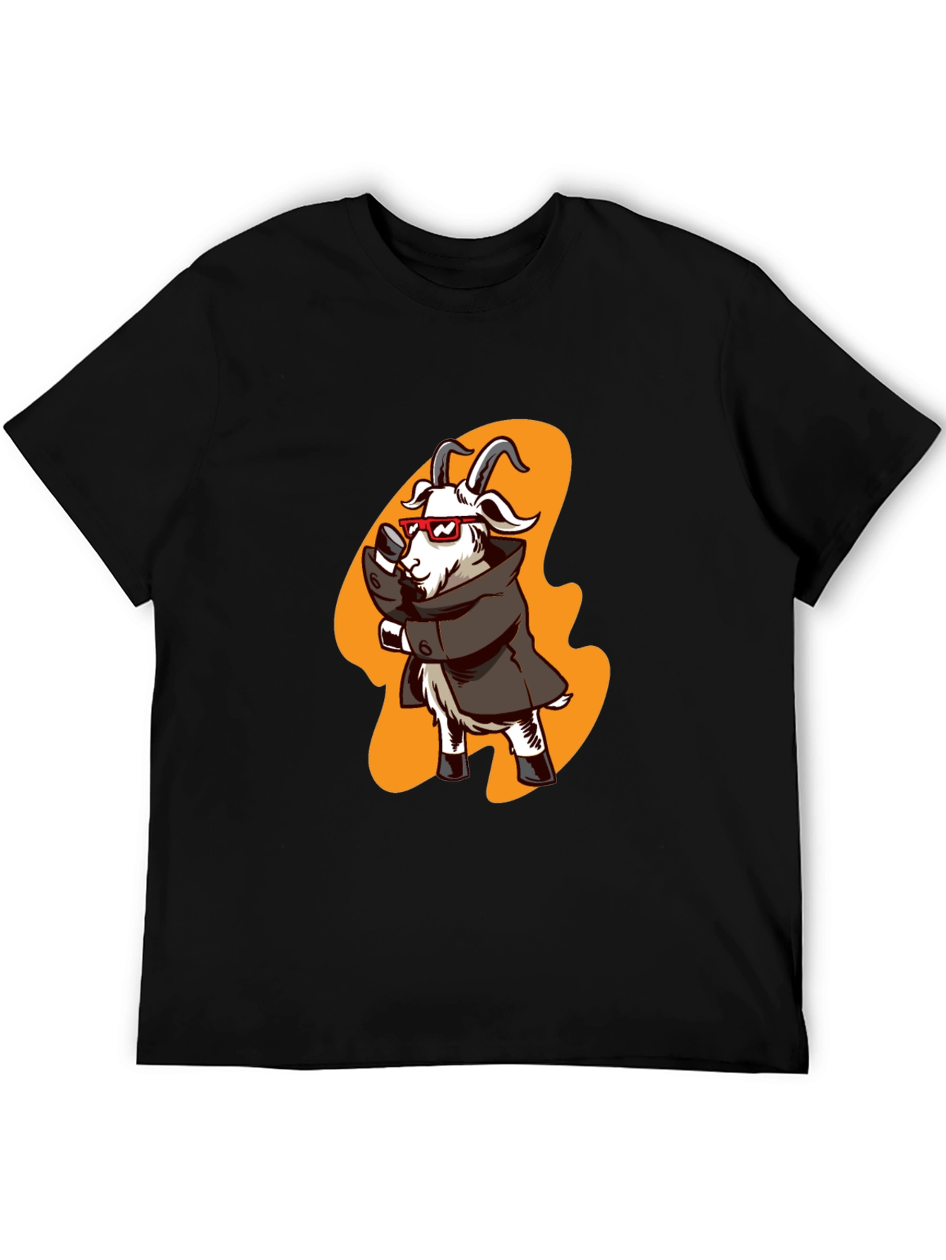 Black Cool Goat in Trench Coat Graphic Tee view 5
