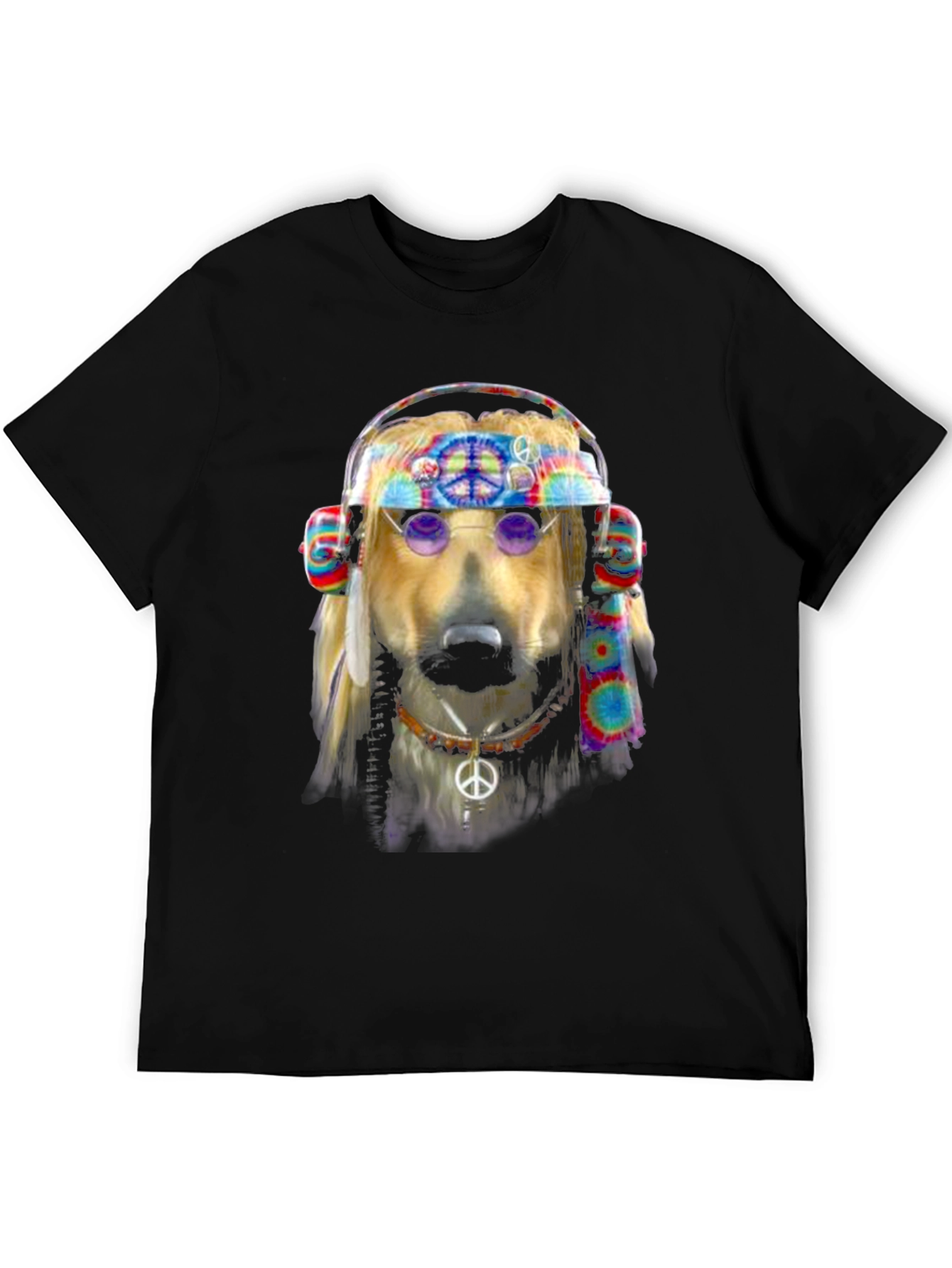 Black Hippie Dog Graphic T-Shirt - Peace & Love view 5