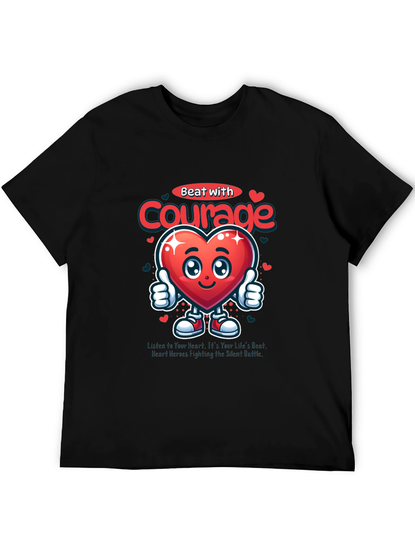 Black Courage Heart Graphic Tee - Inspirational T-Shirt view 5