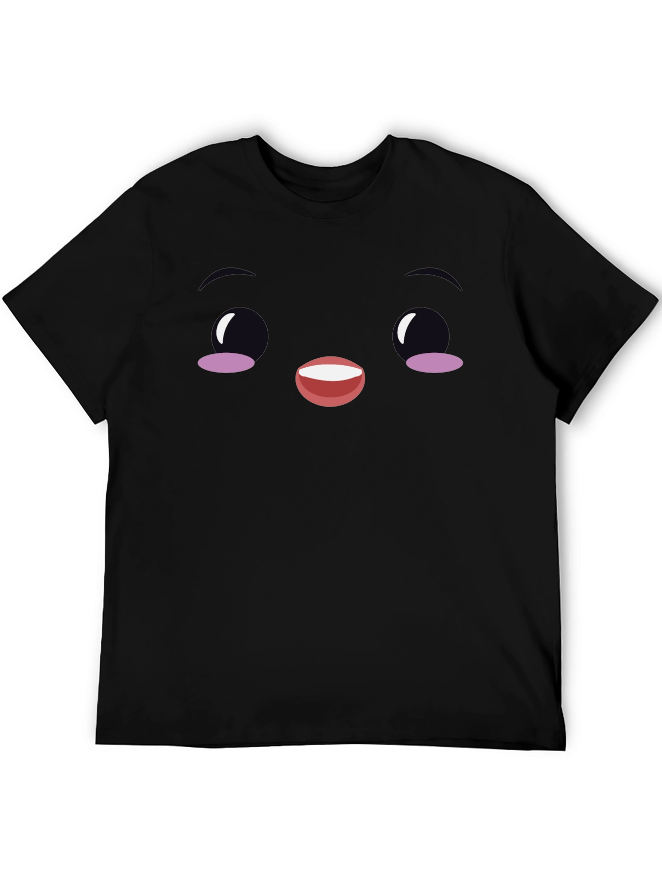 Black Cute Face Graphic Black T-Shirt view 5