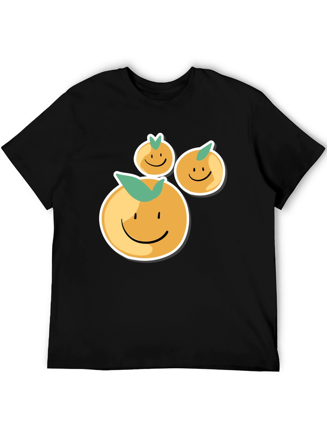 Black Smiling Oranges Graphic Tee - Casual Black T-Shirt view 5