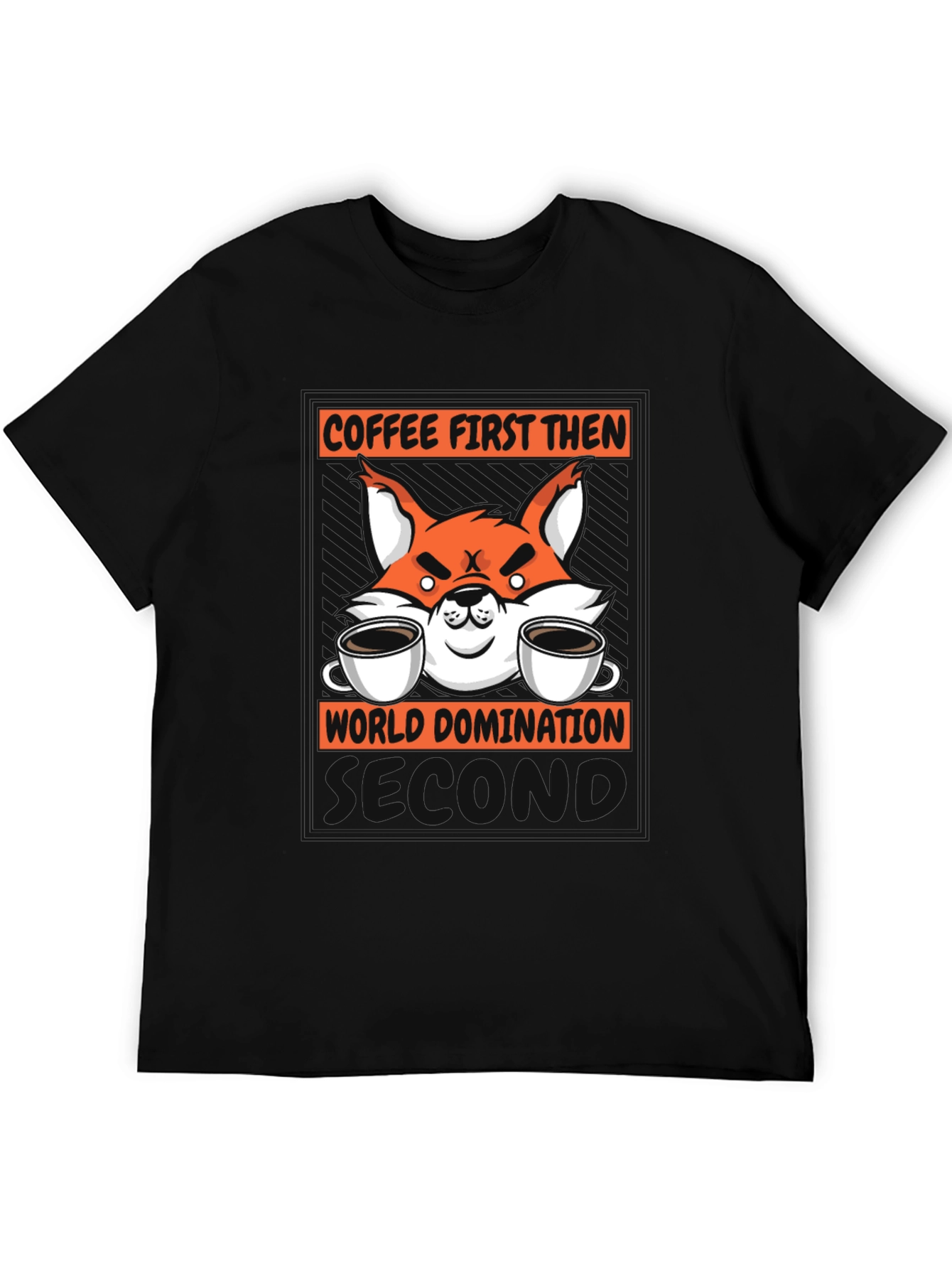Black Coffee First Then World Domination Fox Graphic T-Shirt view 5