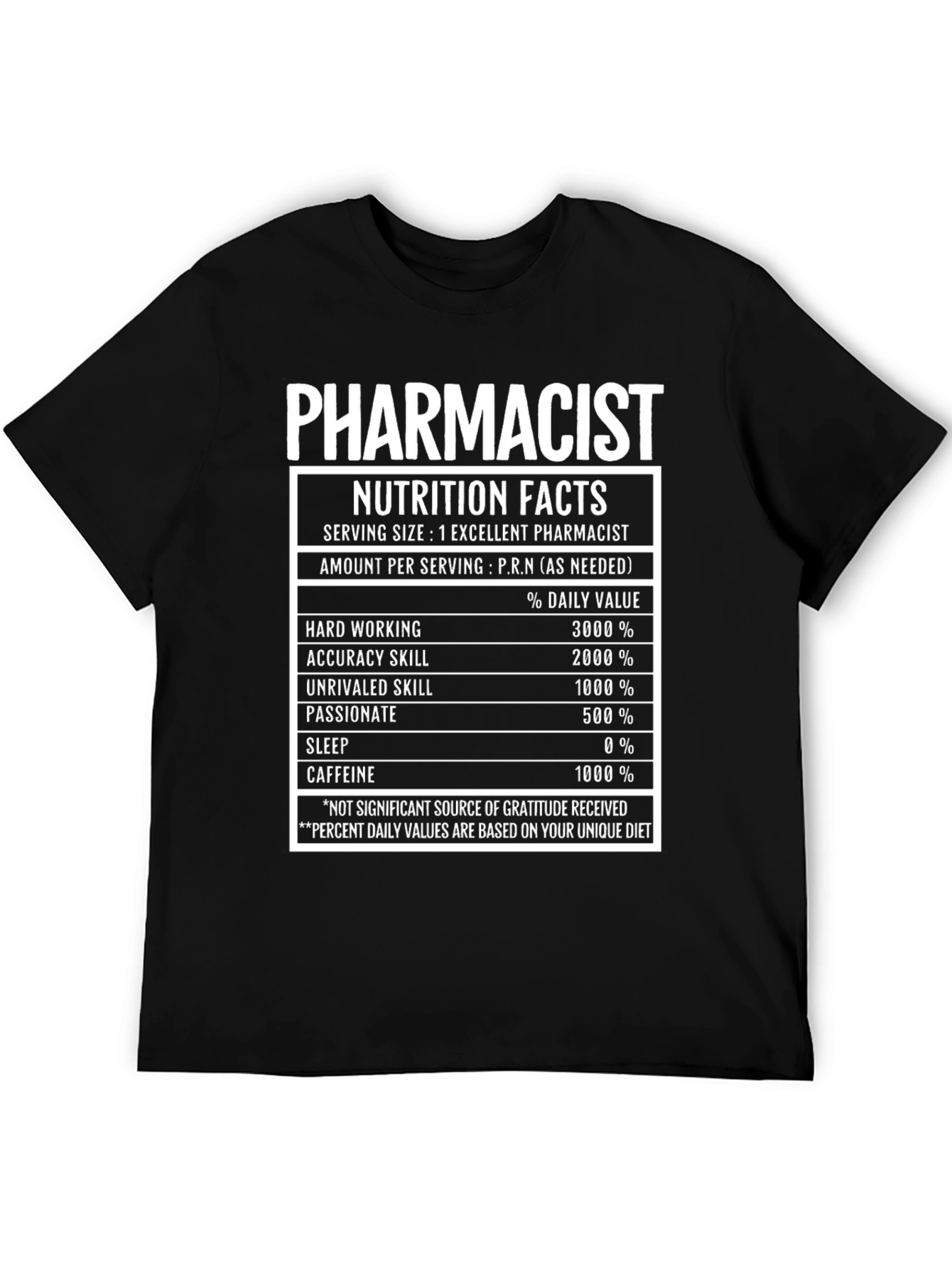 Black Pharmacist Nutrition Facts T-Shirt Funny Pharmacy Tee view 5