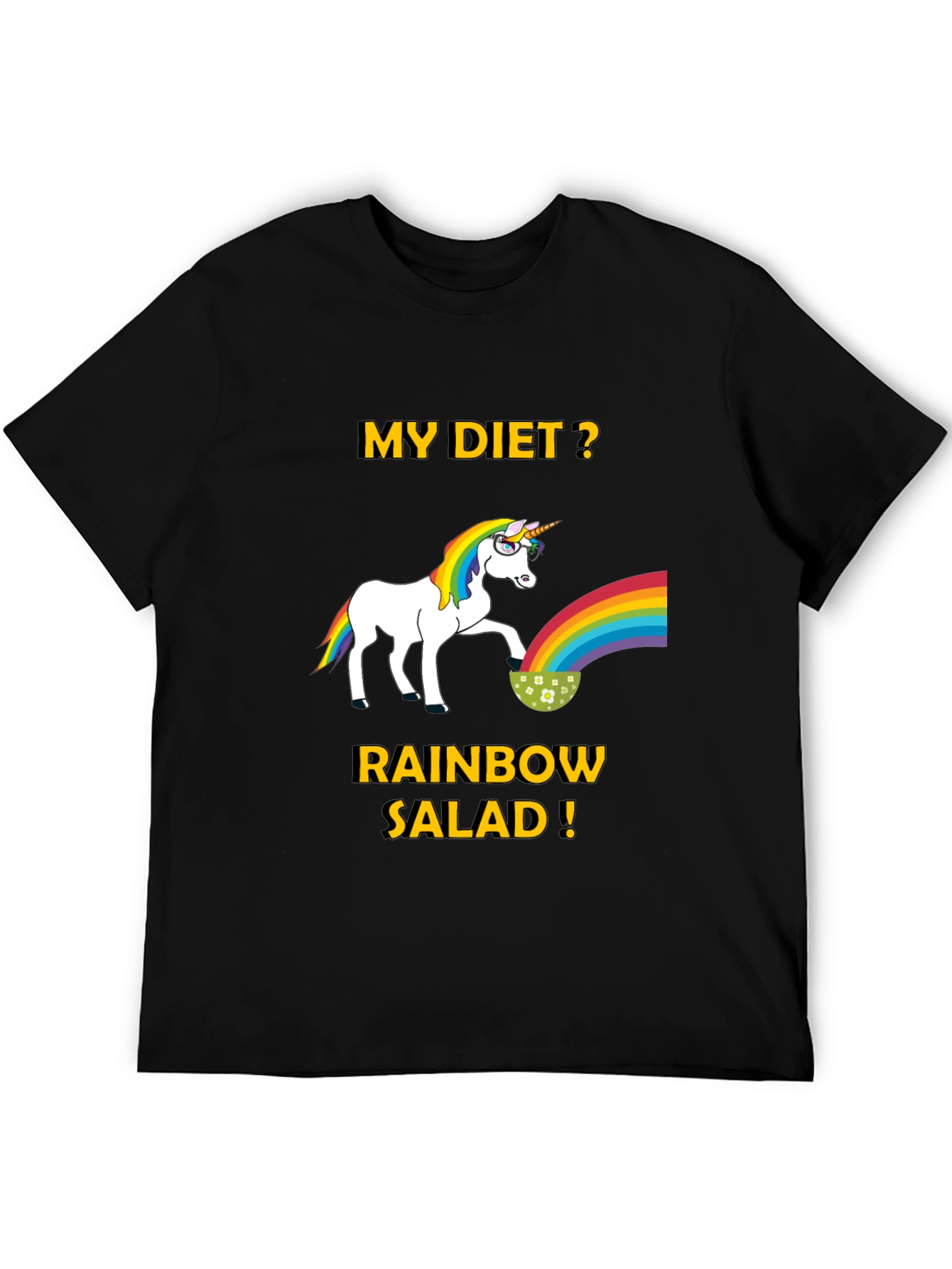 Black Unicorn Rainbow Salad Diet T-Shirt view 5