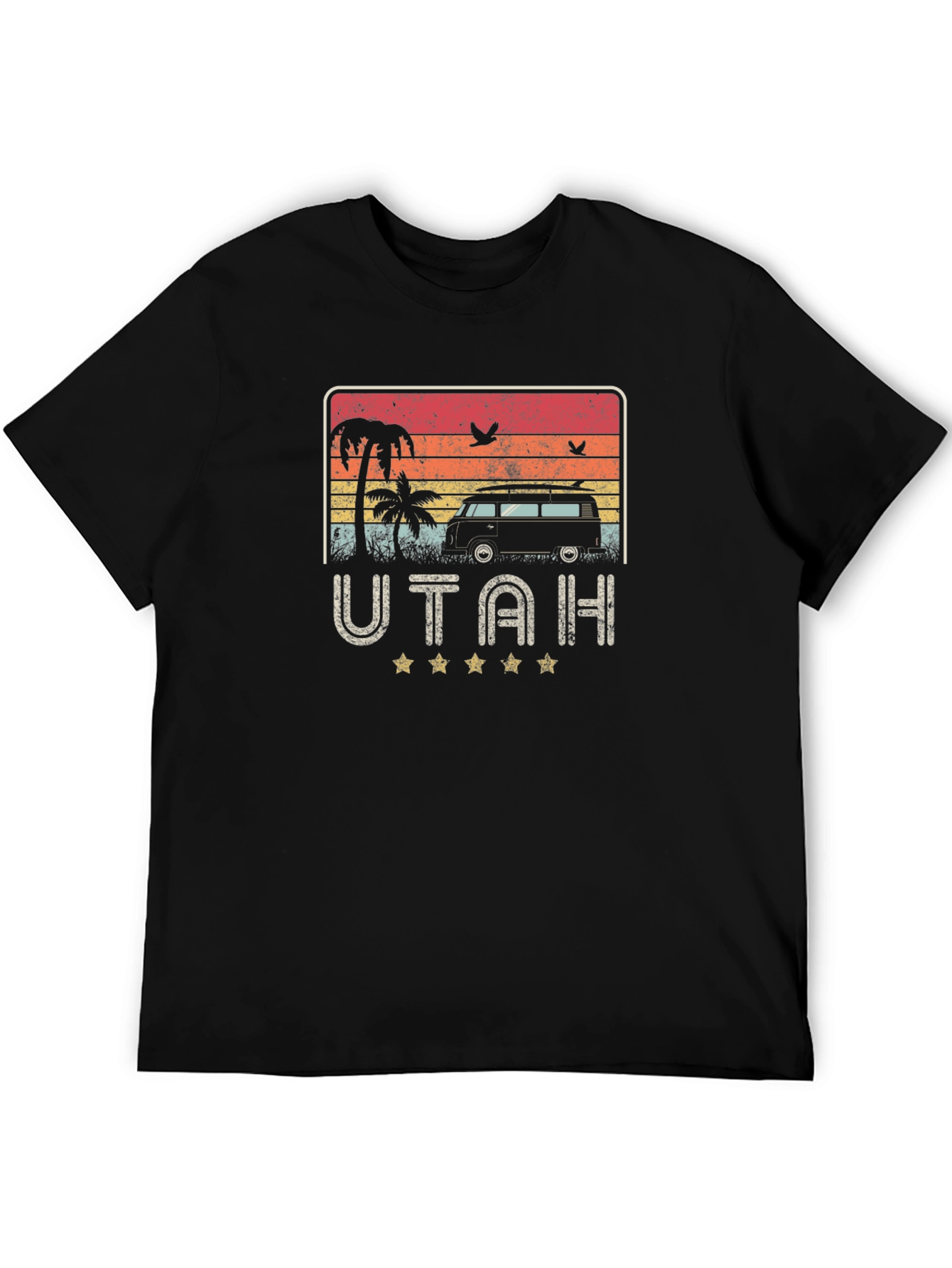 Black Retro Utah Beach Van Graphic T-Shirt view 5