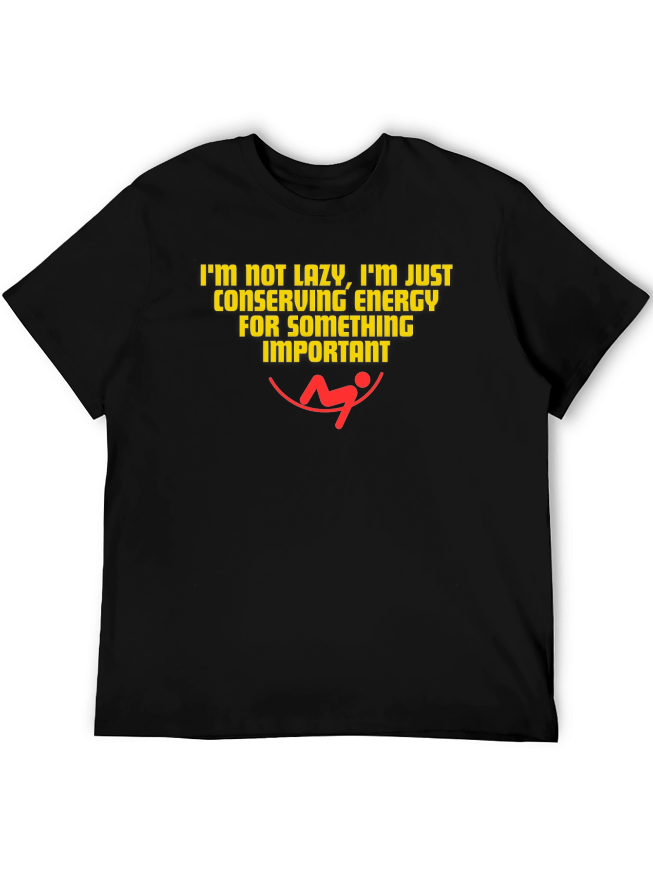 Black Funny Lazy Energy Conserving Black T-Shirt view 5