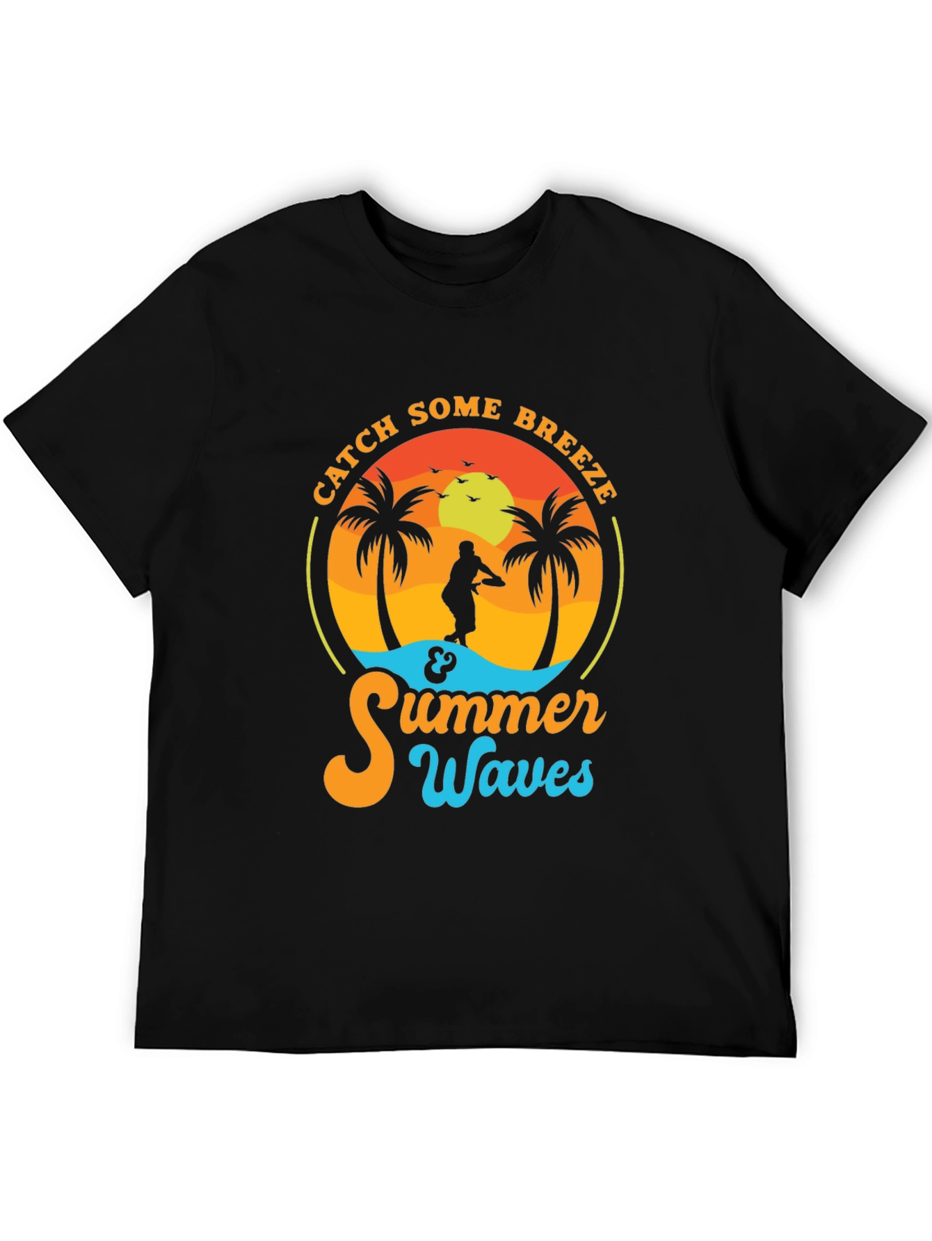 Black Catch Some Breeze Summer Waves Graphic Tee view 5