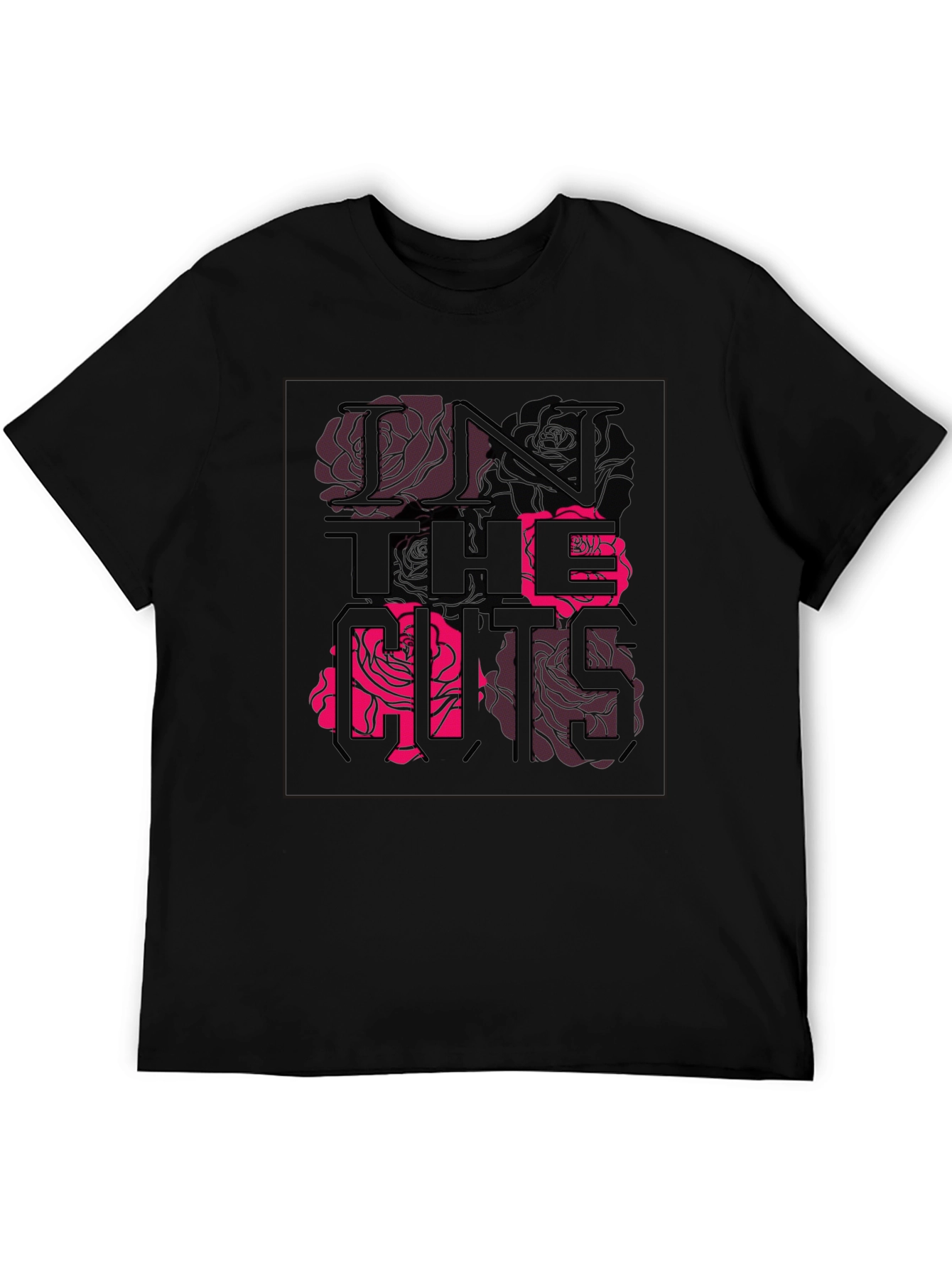 Black Stylish Black Graphic Tee - Rose Text Design view 5