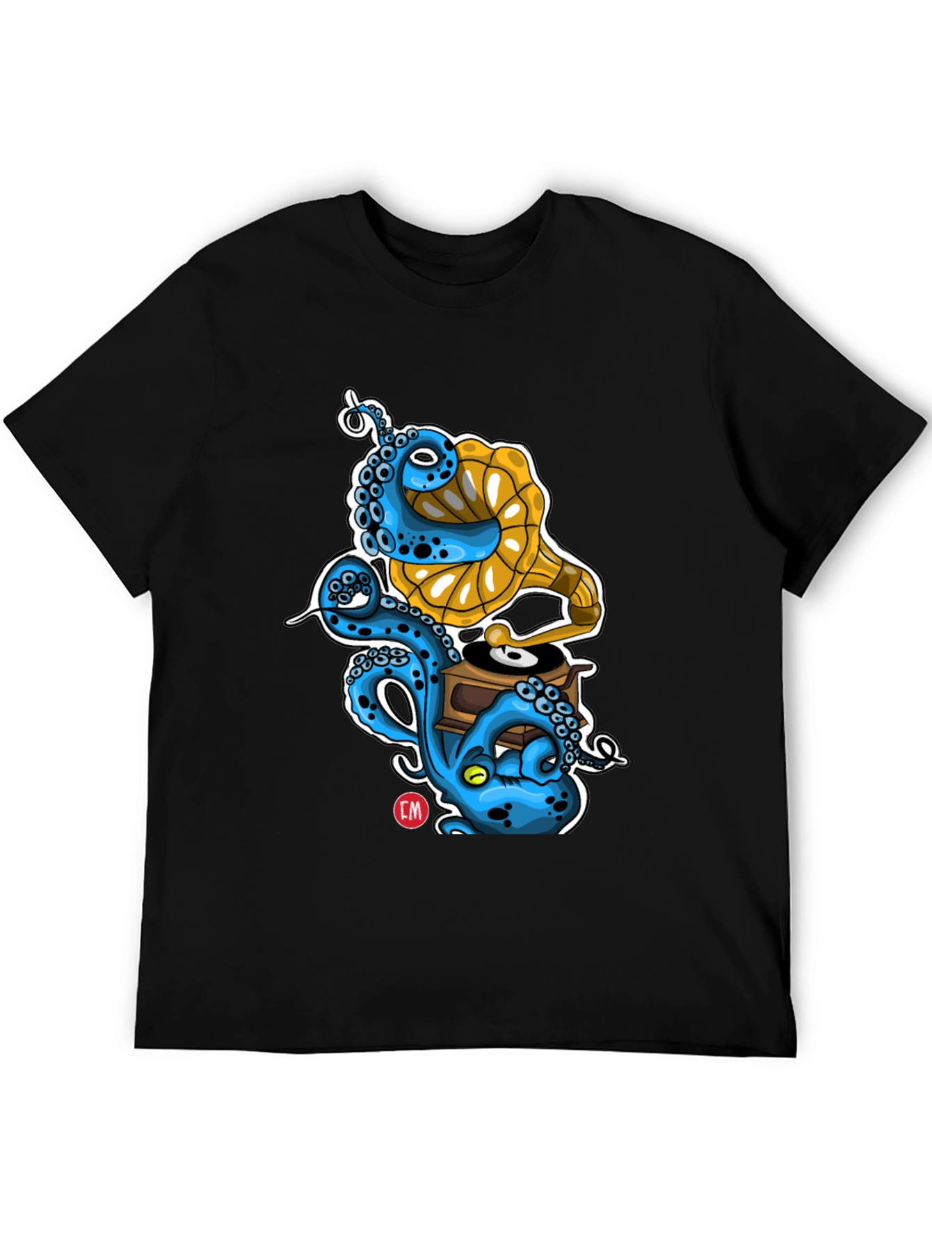 Black Octopus Phonograph Black T-Shirt view 5
