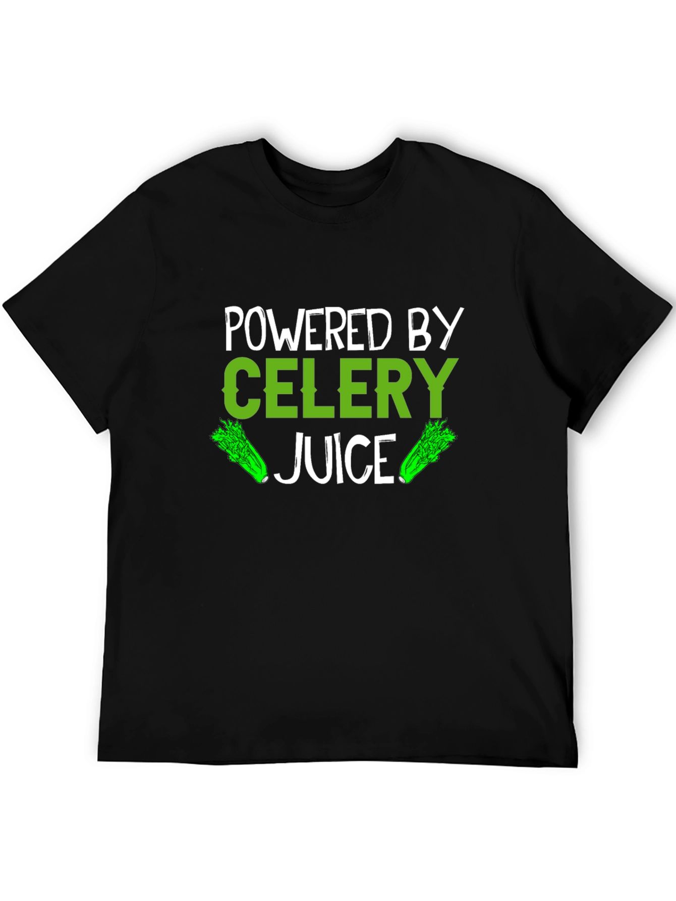 Black Powered by Celery Juice T-Shirt - Green Vegan Design view 5