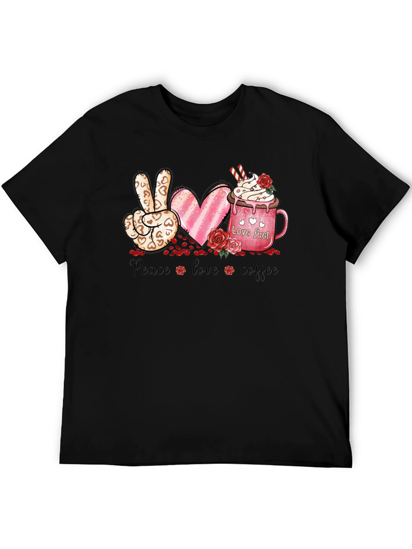 Black Peace Love Coffee Valentine T-Shirt view 5