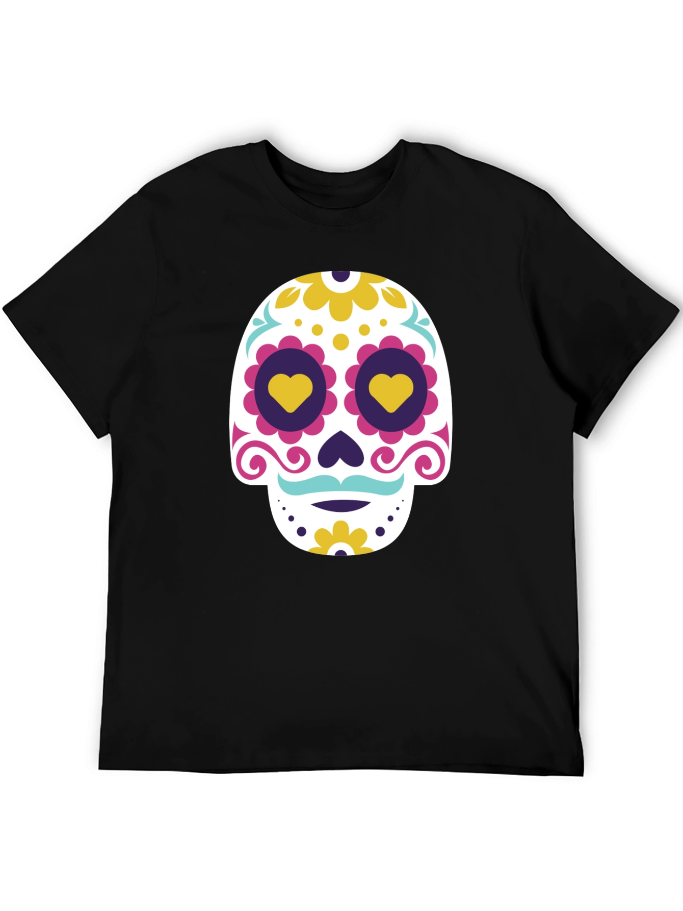 Black Black T-Shirt with Colorful Sugar Skull Graphic view 5
