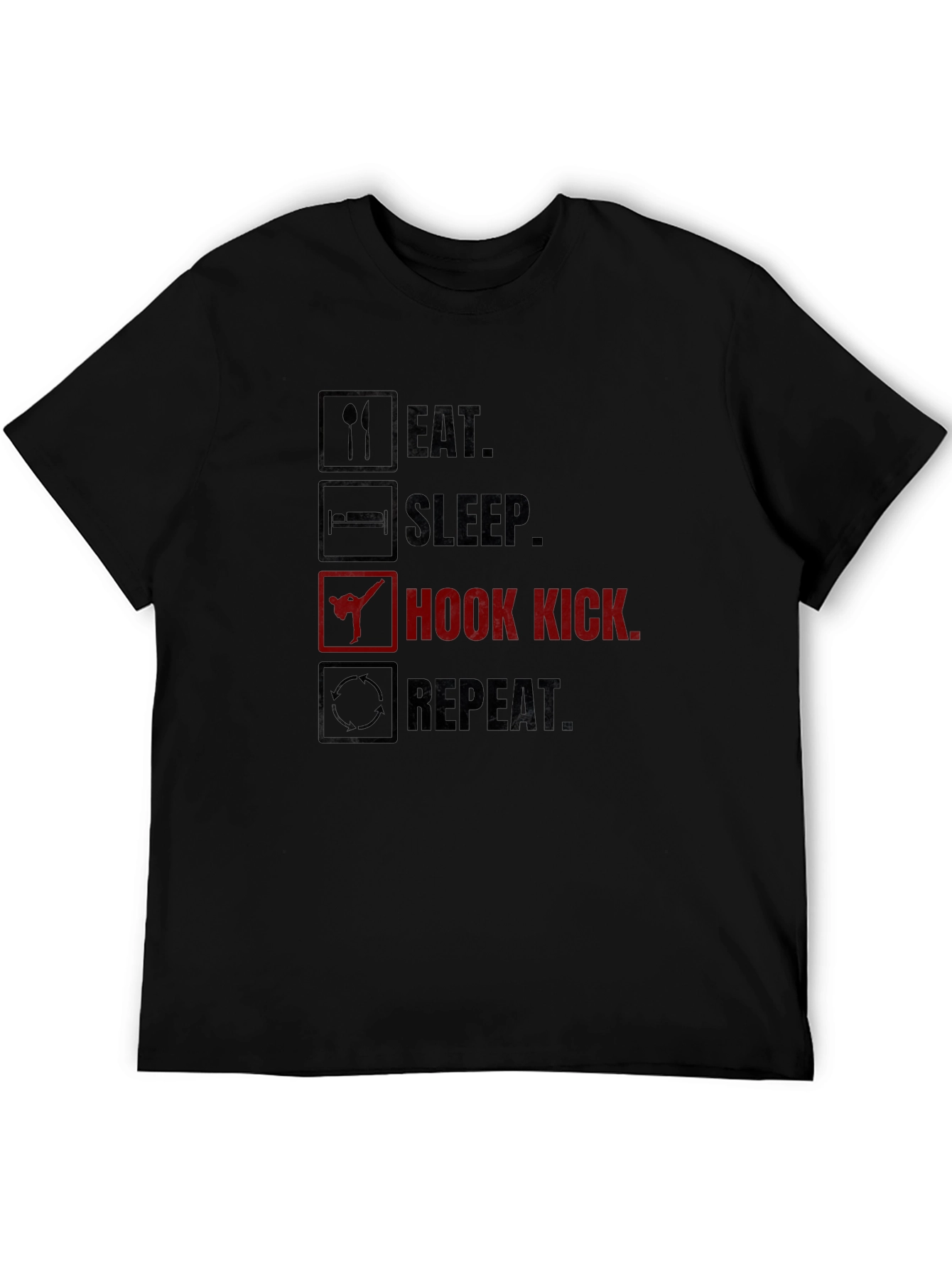 Black Eat Sleep Hook Kick Repeat Graphic T-Shirt view 5