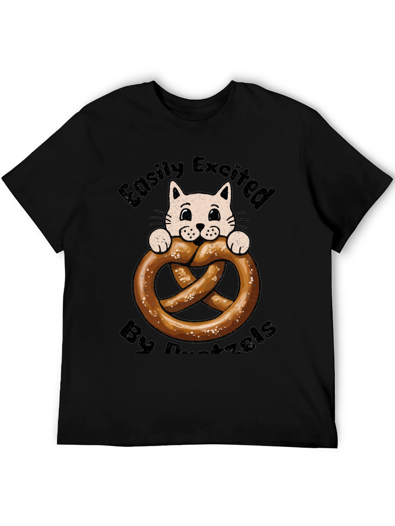 Black Easily Excited By Pretzels Cat T-Shirt view 5