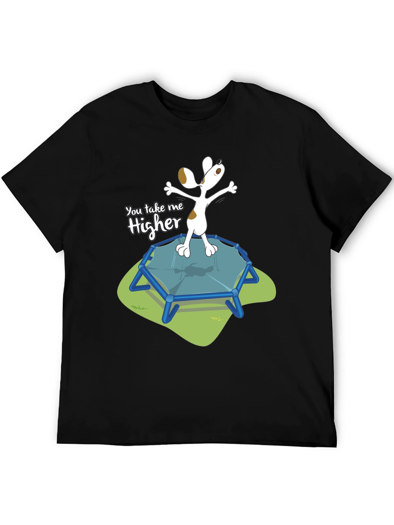 Black You Take Me Higher T-Shirt - Dog on Trampoline view 5