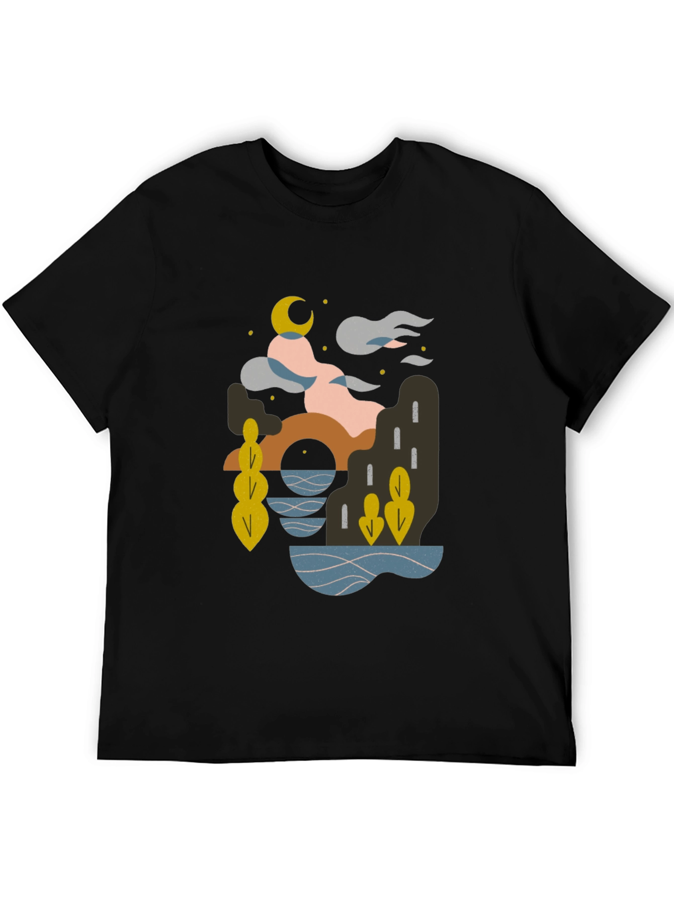 Black Abstract Moonlit Graphic T-Shirt view 5