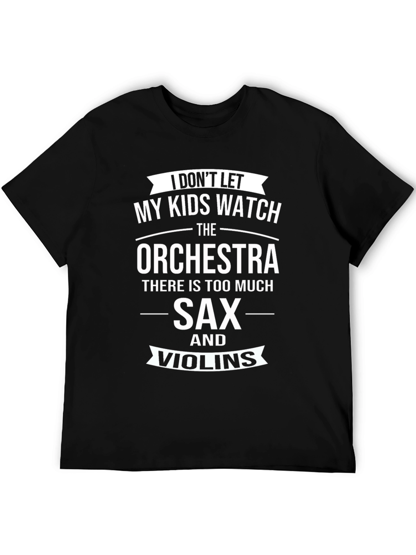 Black Funny Orchestra T-Shirt - Sax and Violins Graphic Tee view 5
