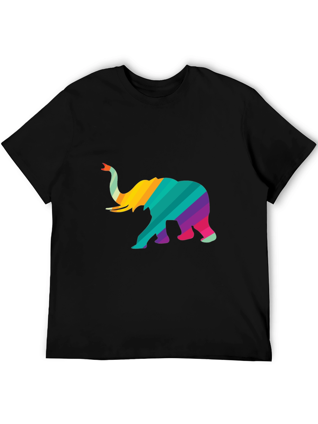 Black Rainbow Striped Elephant Graphic Tee - Unique Design view 5