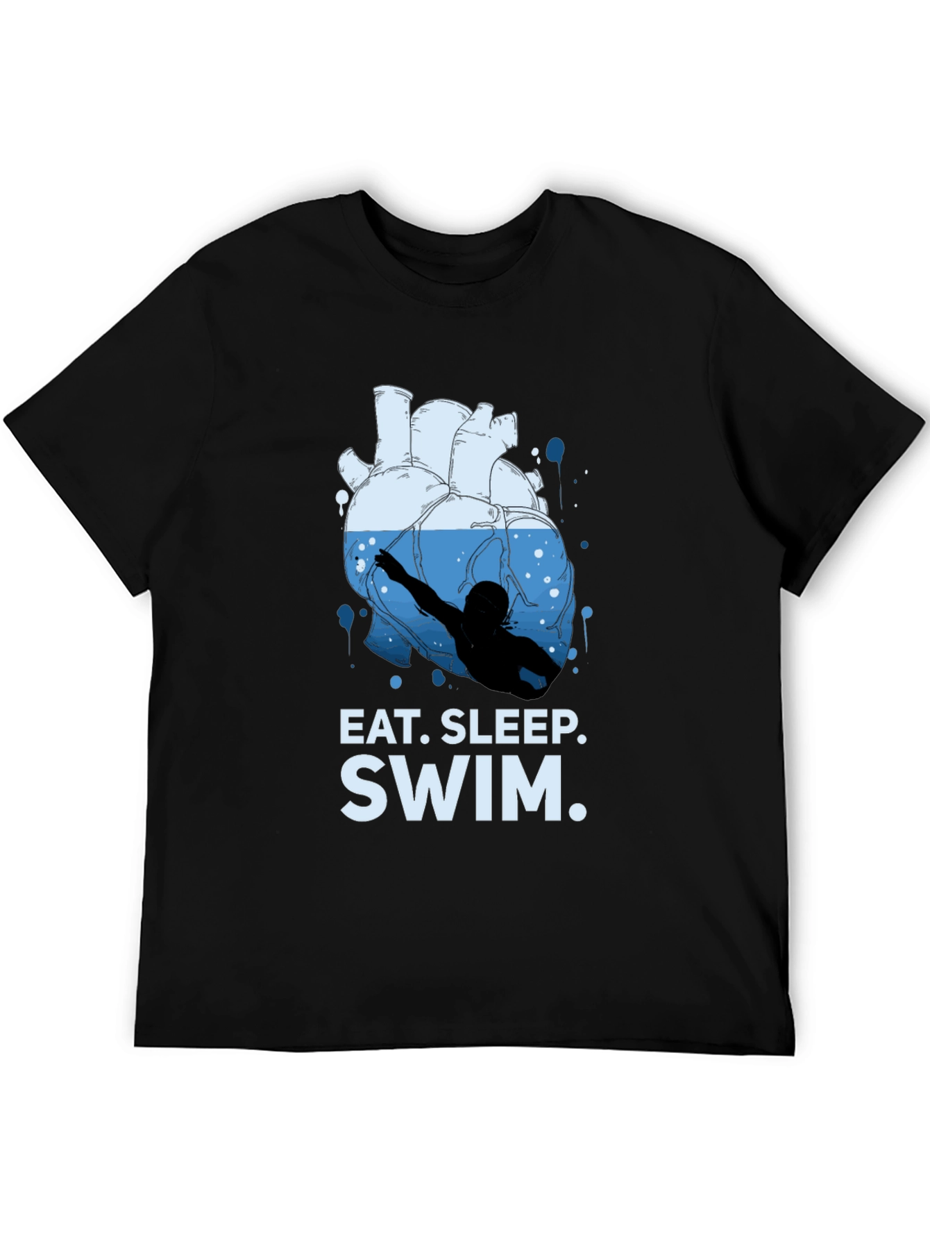 Black Eat Sleep Swim Heart Graphic T-Shirt view 5