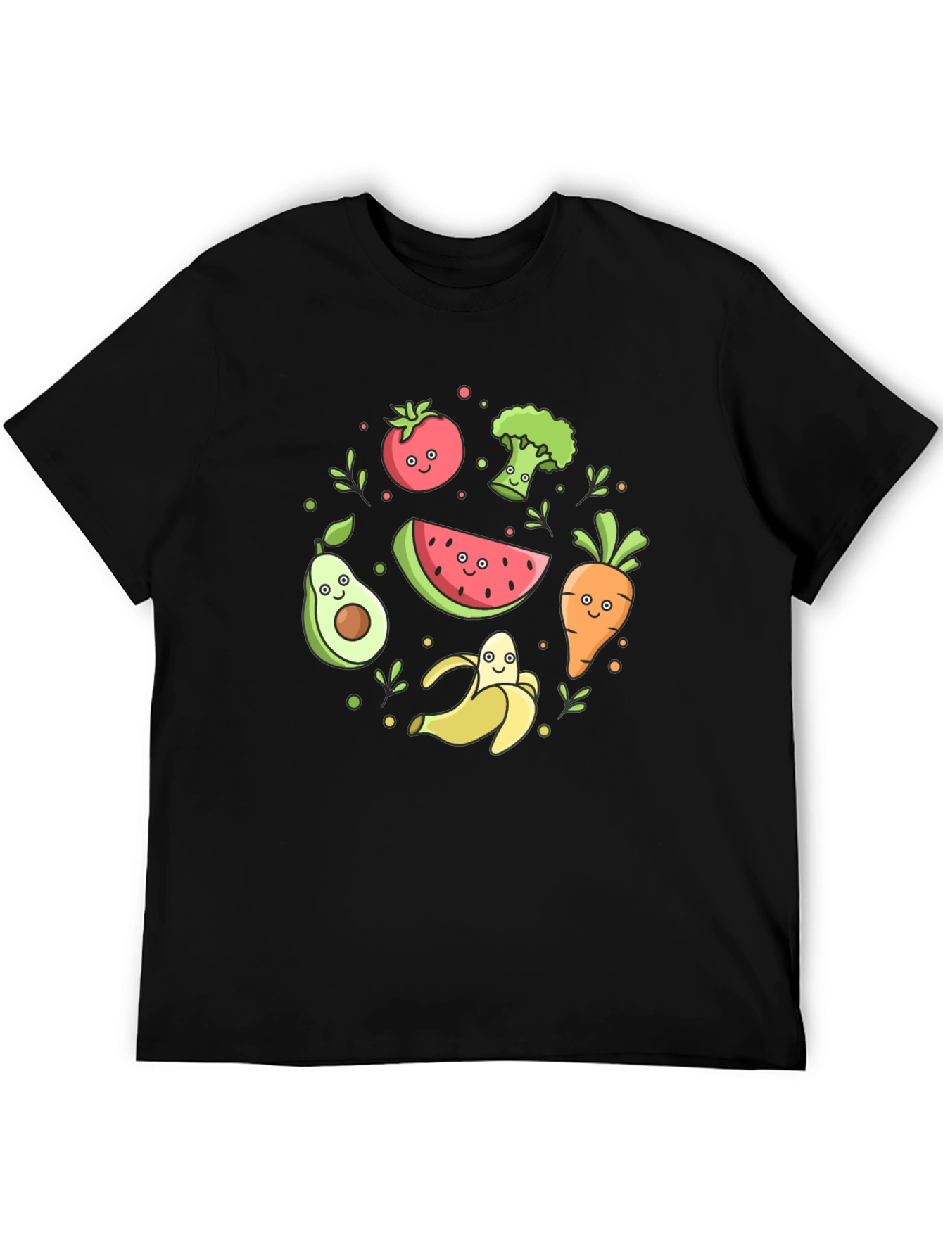 Cute Cartoon Fruits and Veggies Graphic Tee - 5