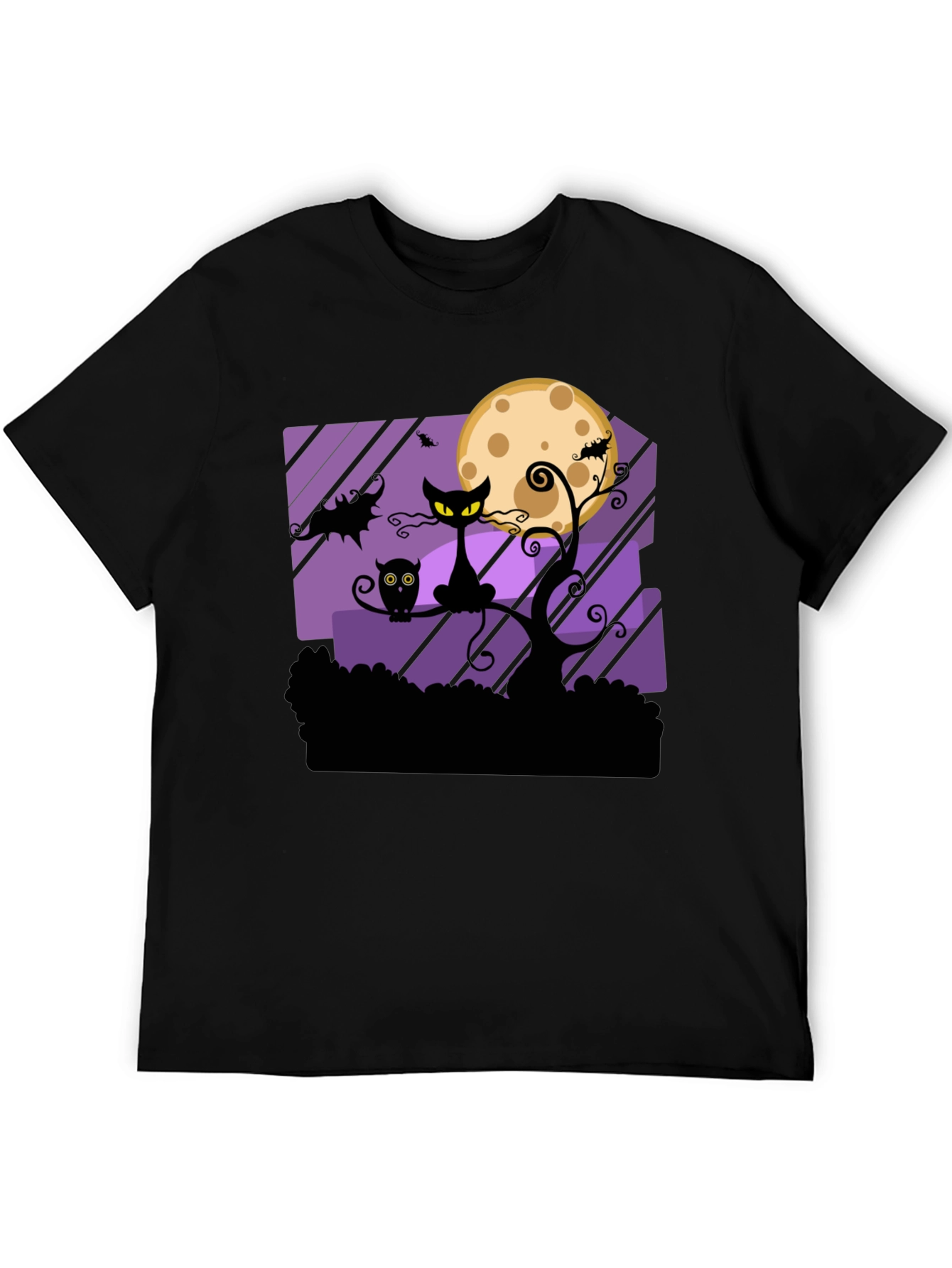 Black Halloween Black Cat & Moon Graphic T-Shirt view 5