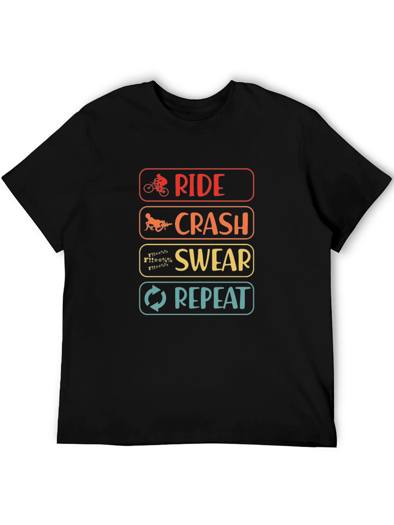 Black Ride Crash Swear Repeat T-Shirt - Mountain Bike Humor Tee view 5