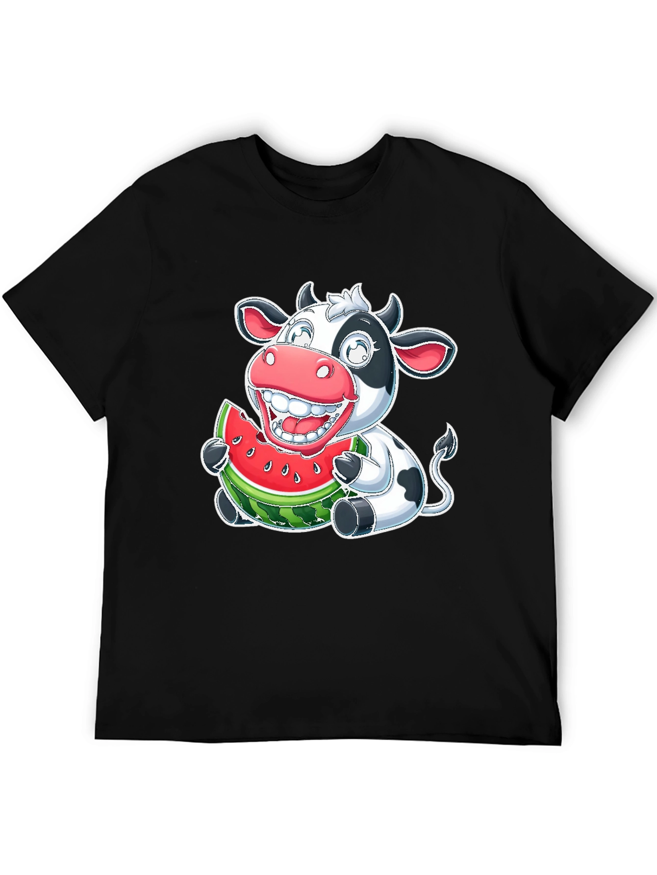 Black Funny Cow Watermelon Graphic T-Shirt view 5