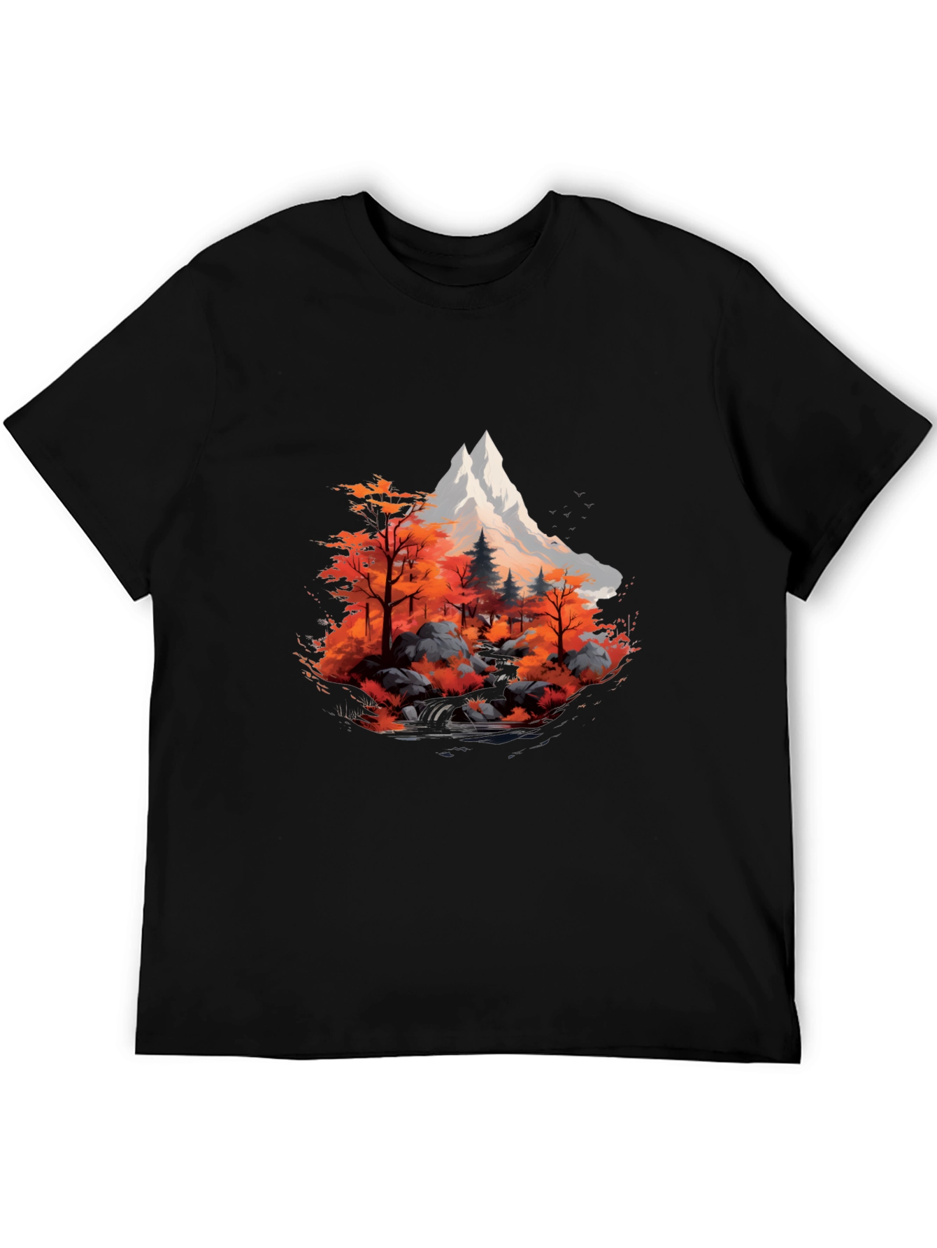 Black Mountain & Autumn Forest Graphic Black Tee view 5