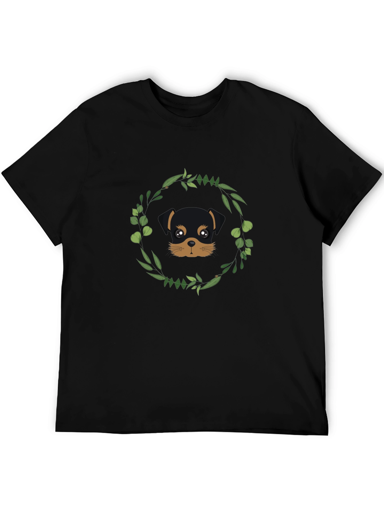 Black Dog Lover T-Shirt - Rottweiler Puppy with Floral Wreath view 5