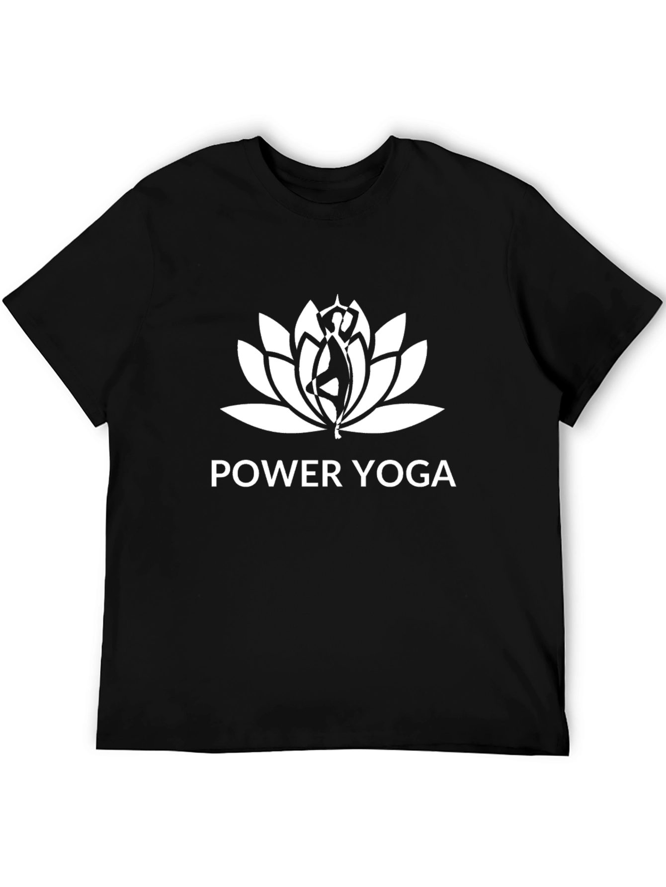 Black Power Yoga Lotus Design Black T-Shirt view 5