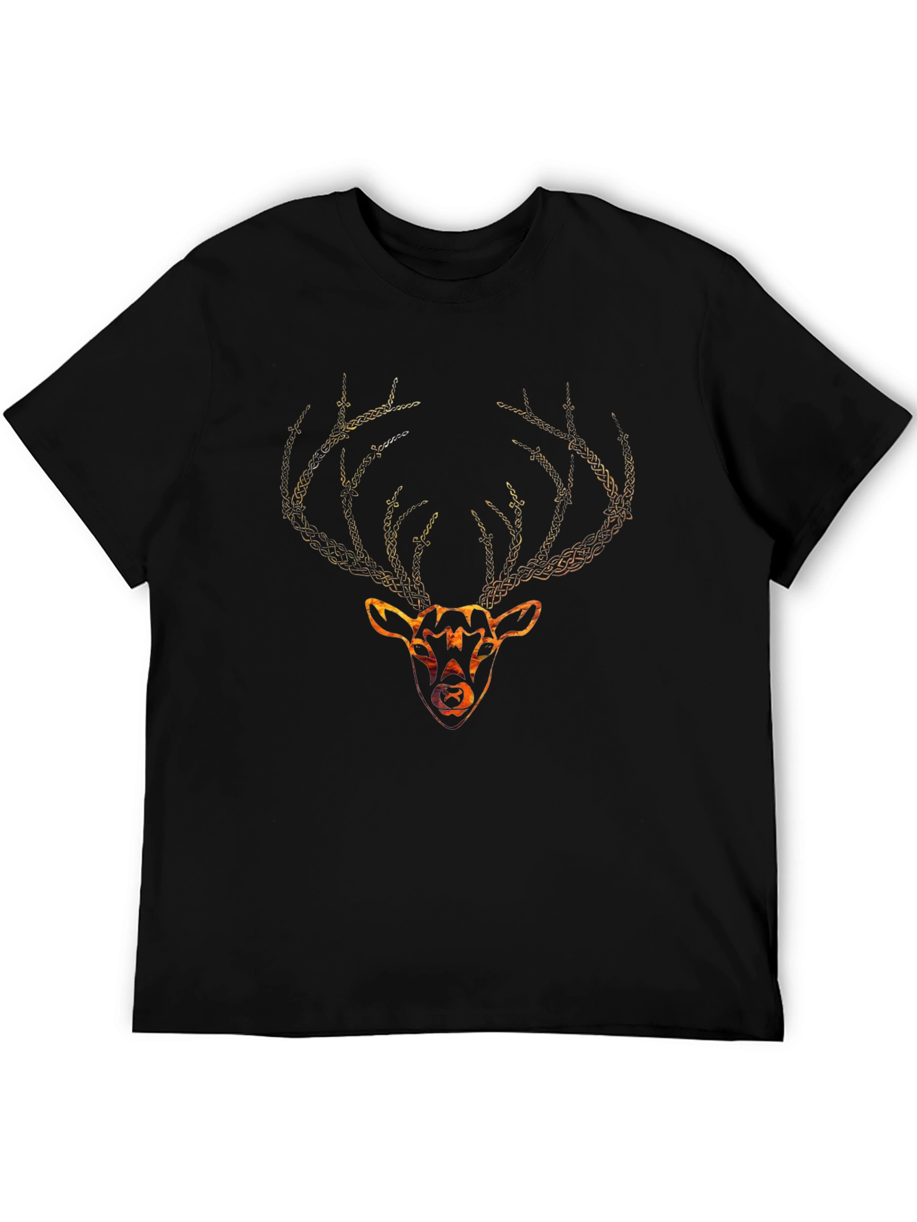 Black Celtic Deer Graphic Tee - Black Cotton T-Shirt view 5